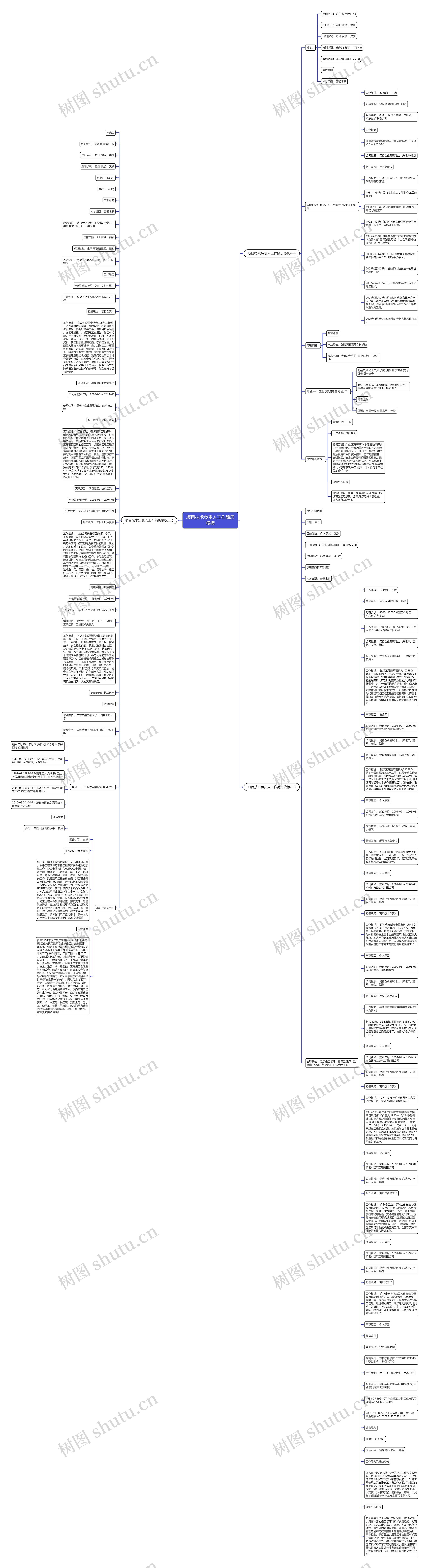 项目技术负责人工作简历思维导图