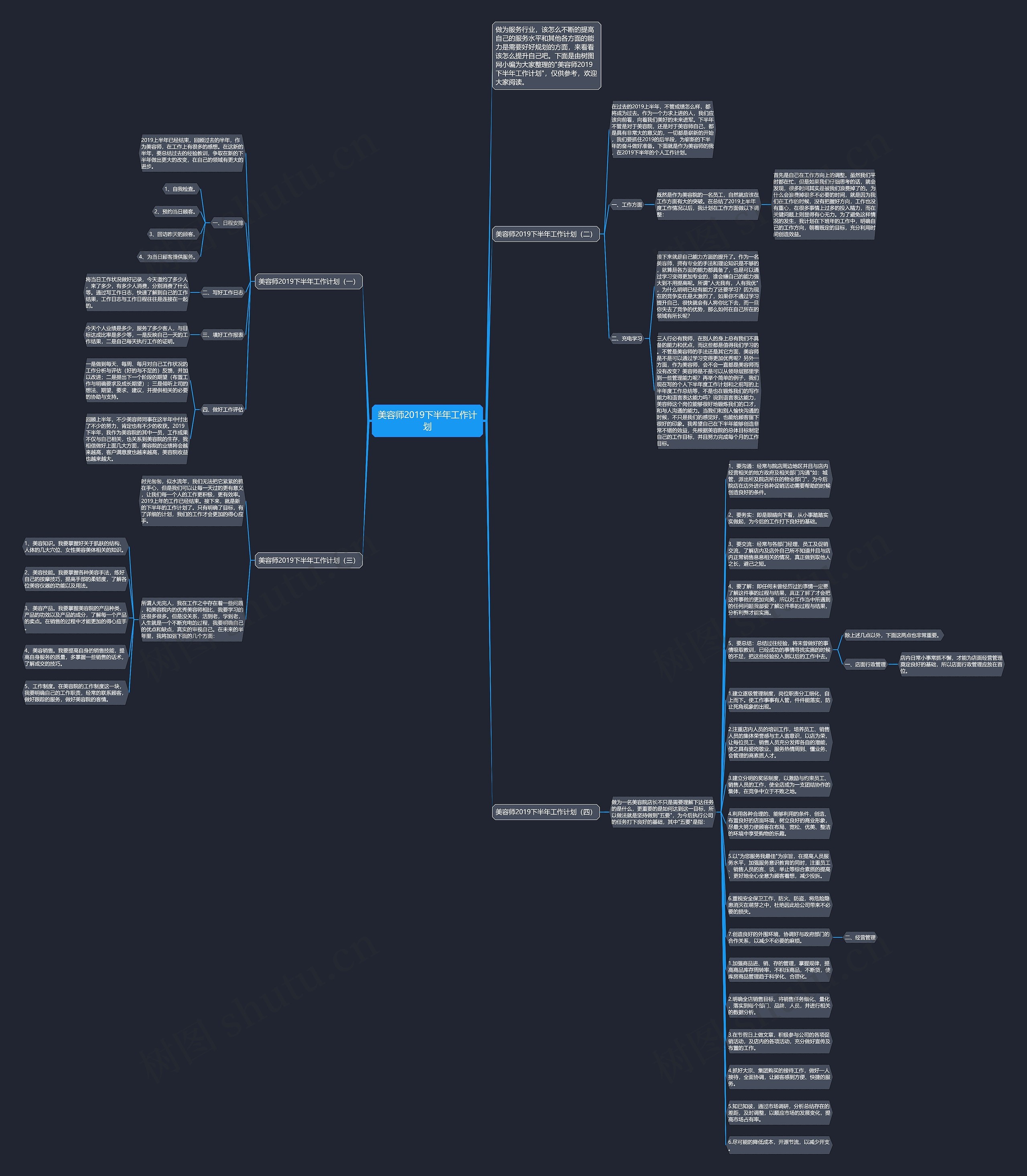 美容师2019下半年工作计划思维导图