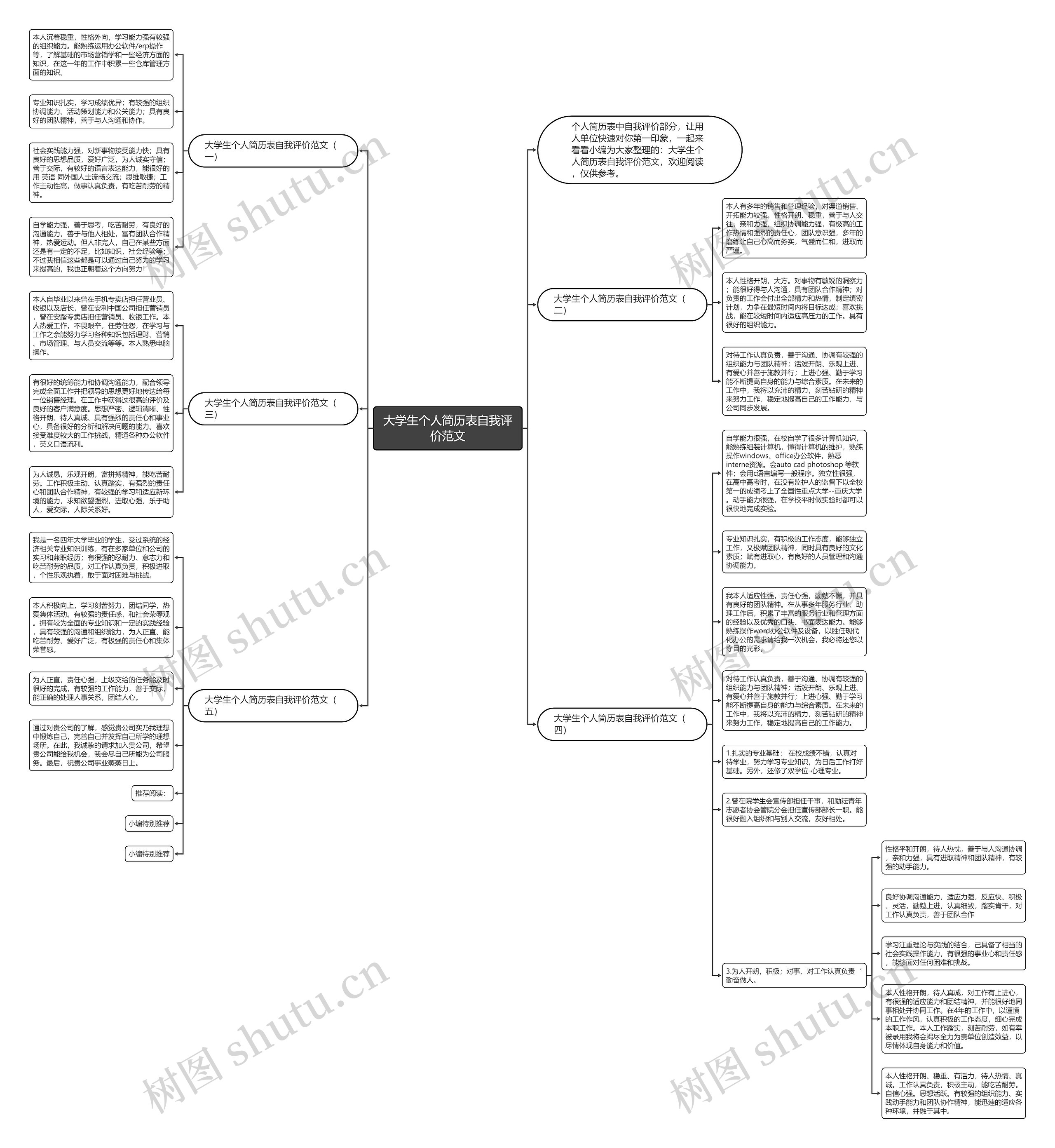 大学生个人简历表自我评价范文思维导图