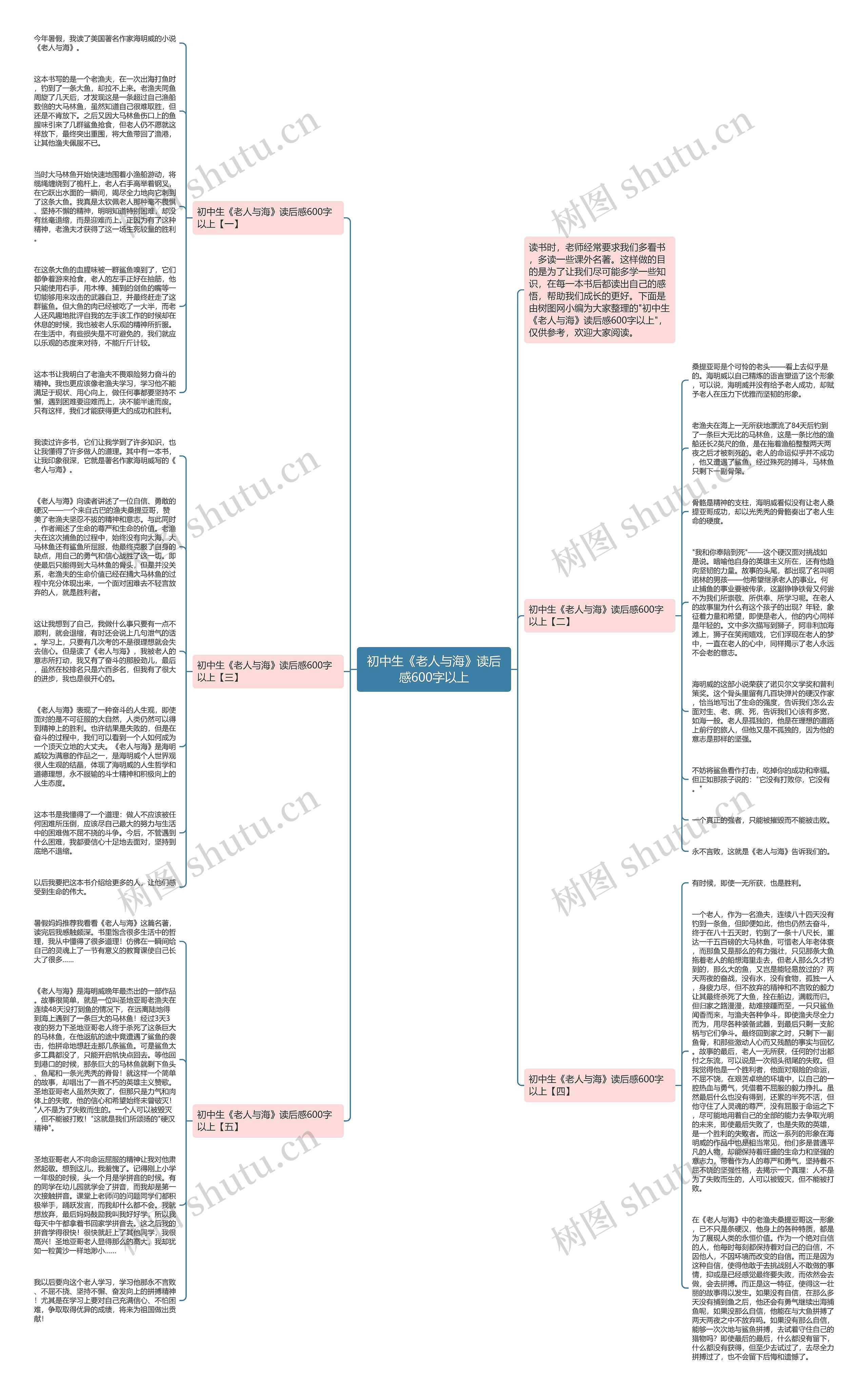 初中生《老人与海》读后感600字以上思维导图