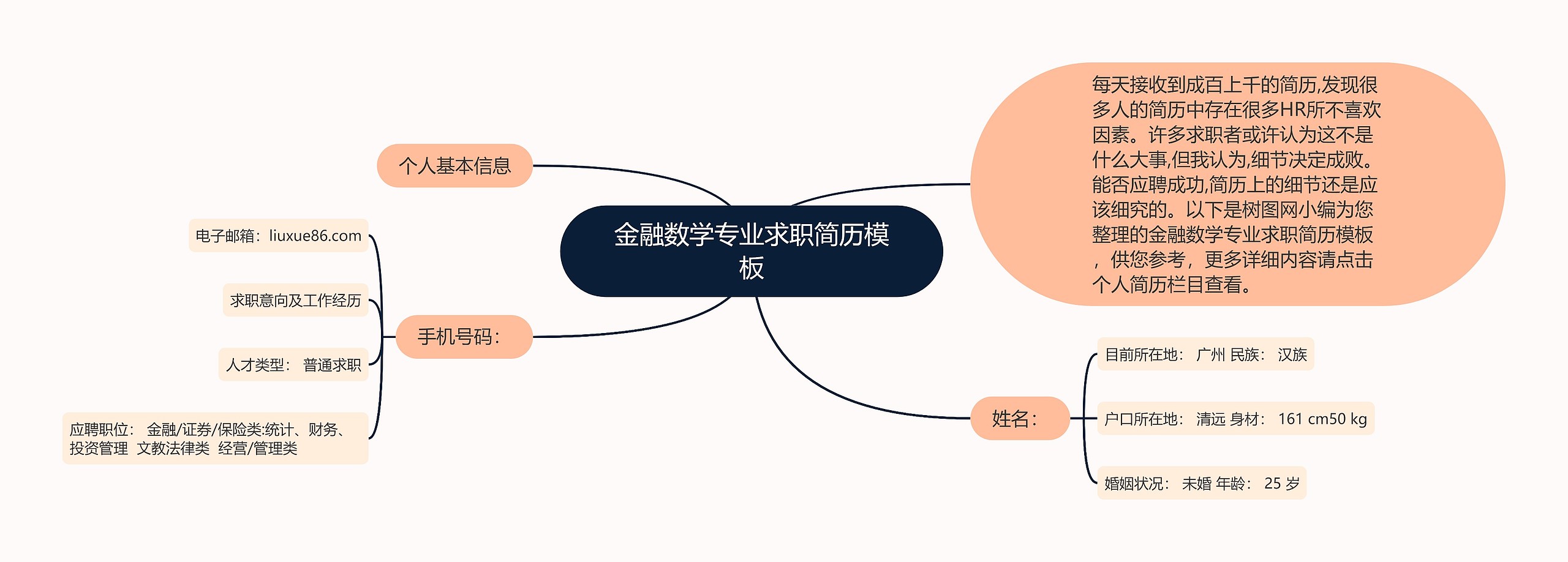 金融数学专业求职简历思维导图