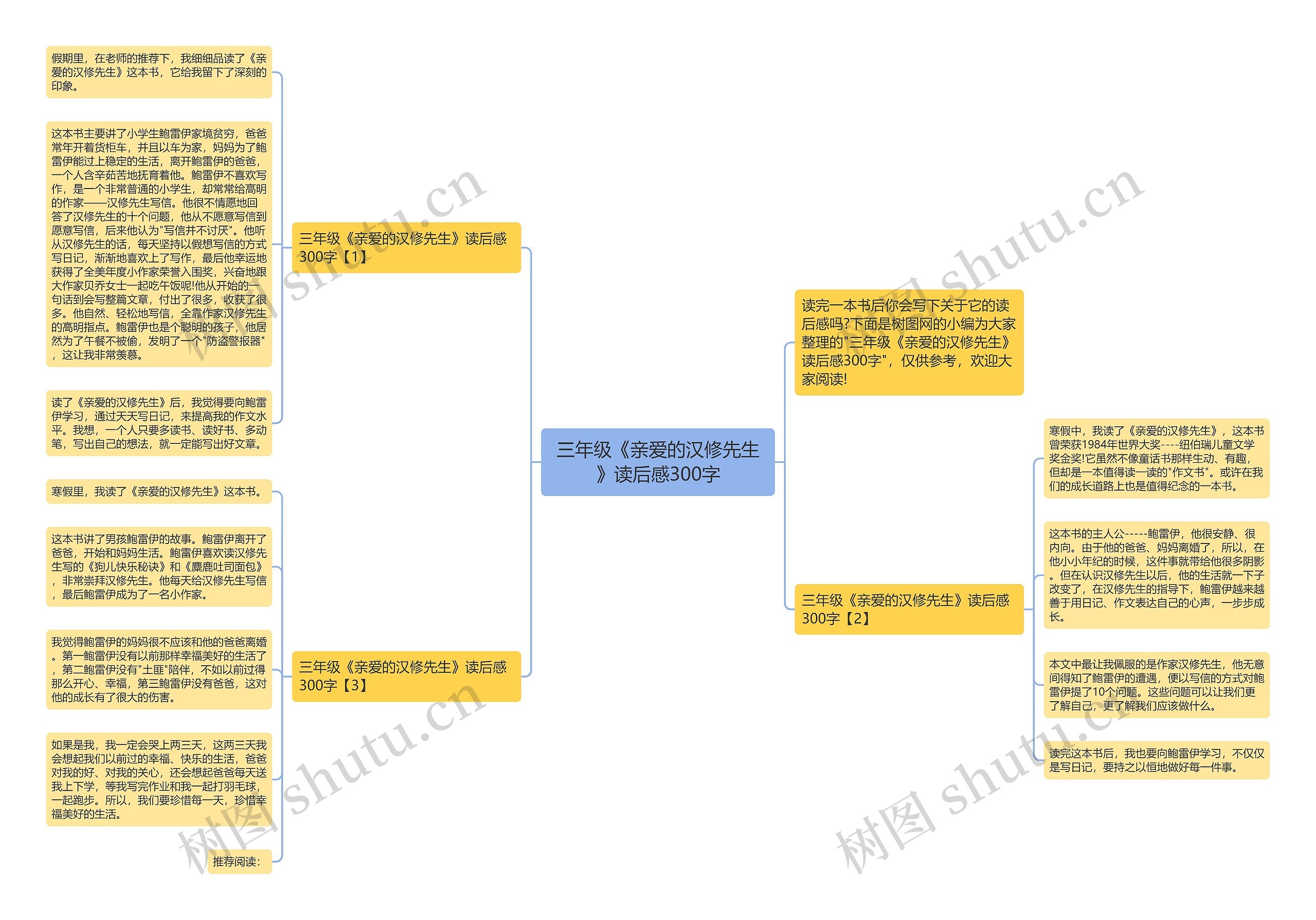 三年级《亲爱的汉修先生》读后感300字思维导图