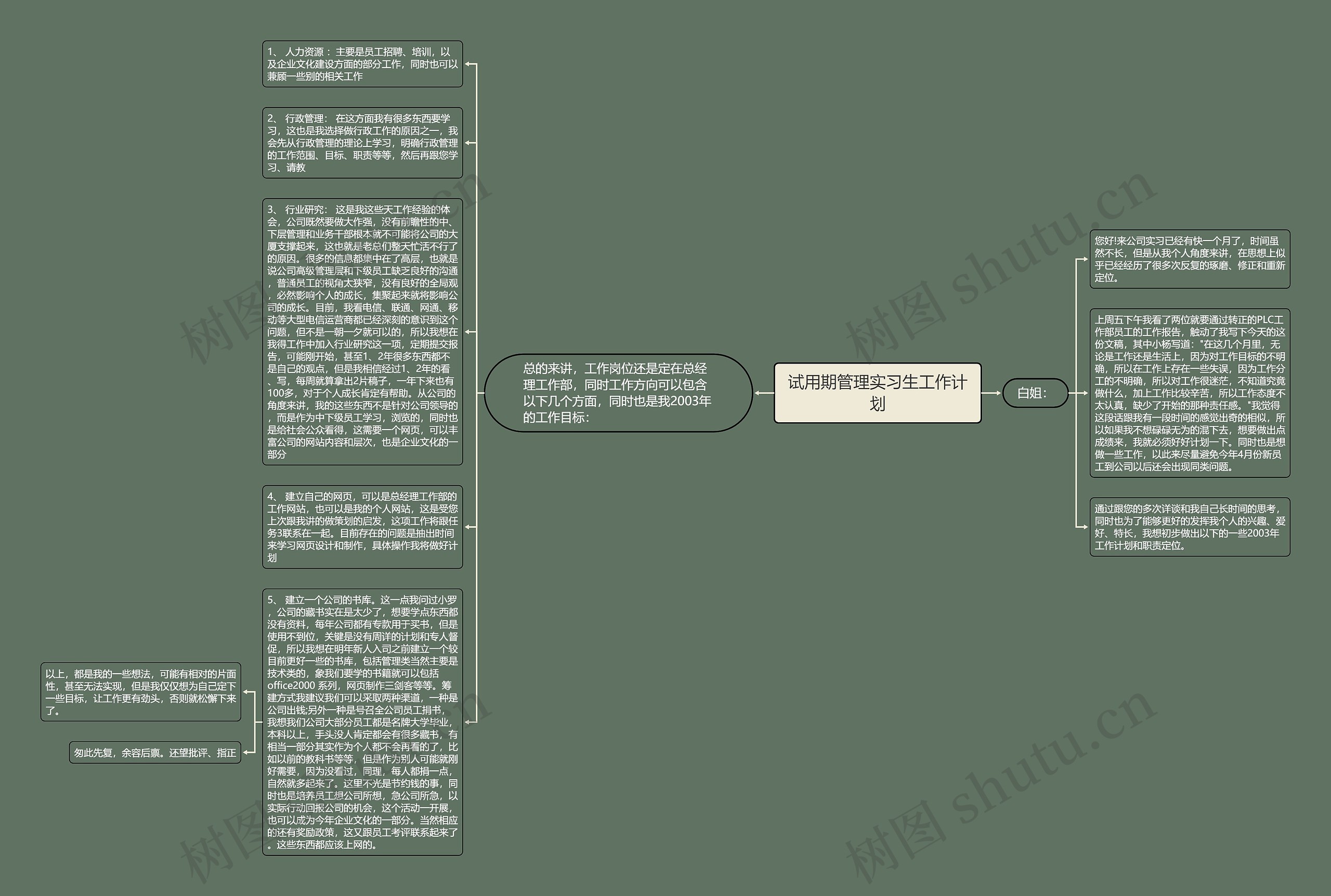试用期管理实习生工作计划思维导图