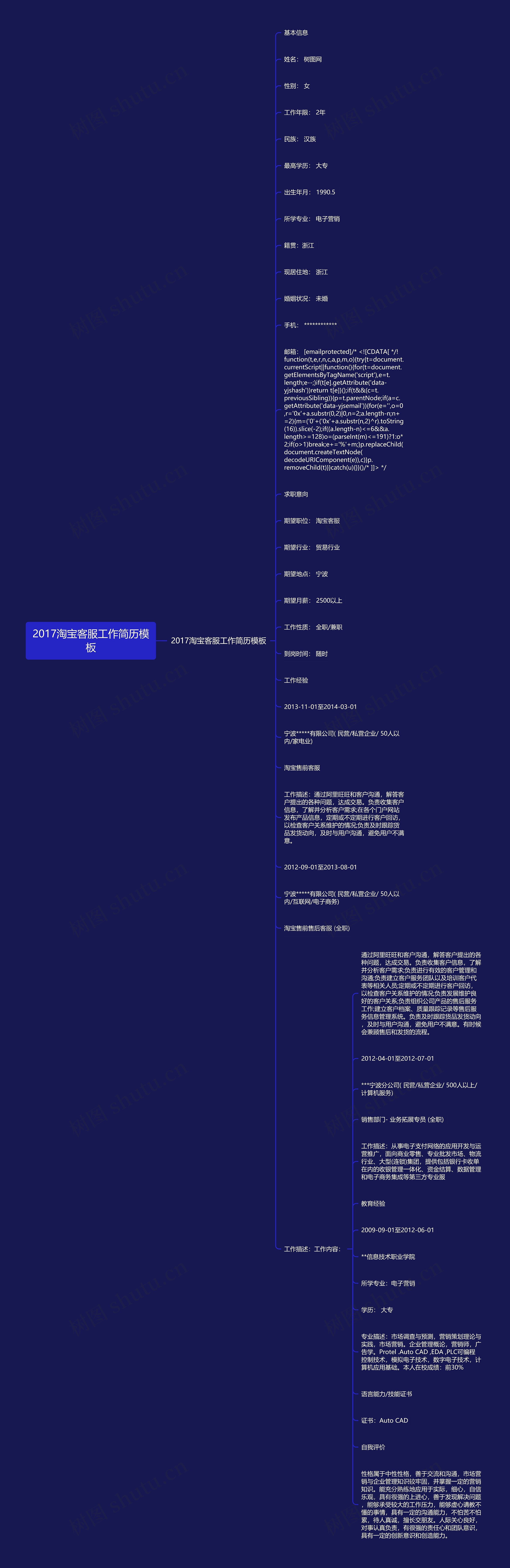 2017淘宝客服工作简历思维导图