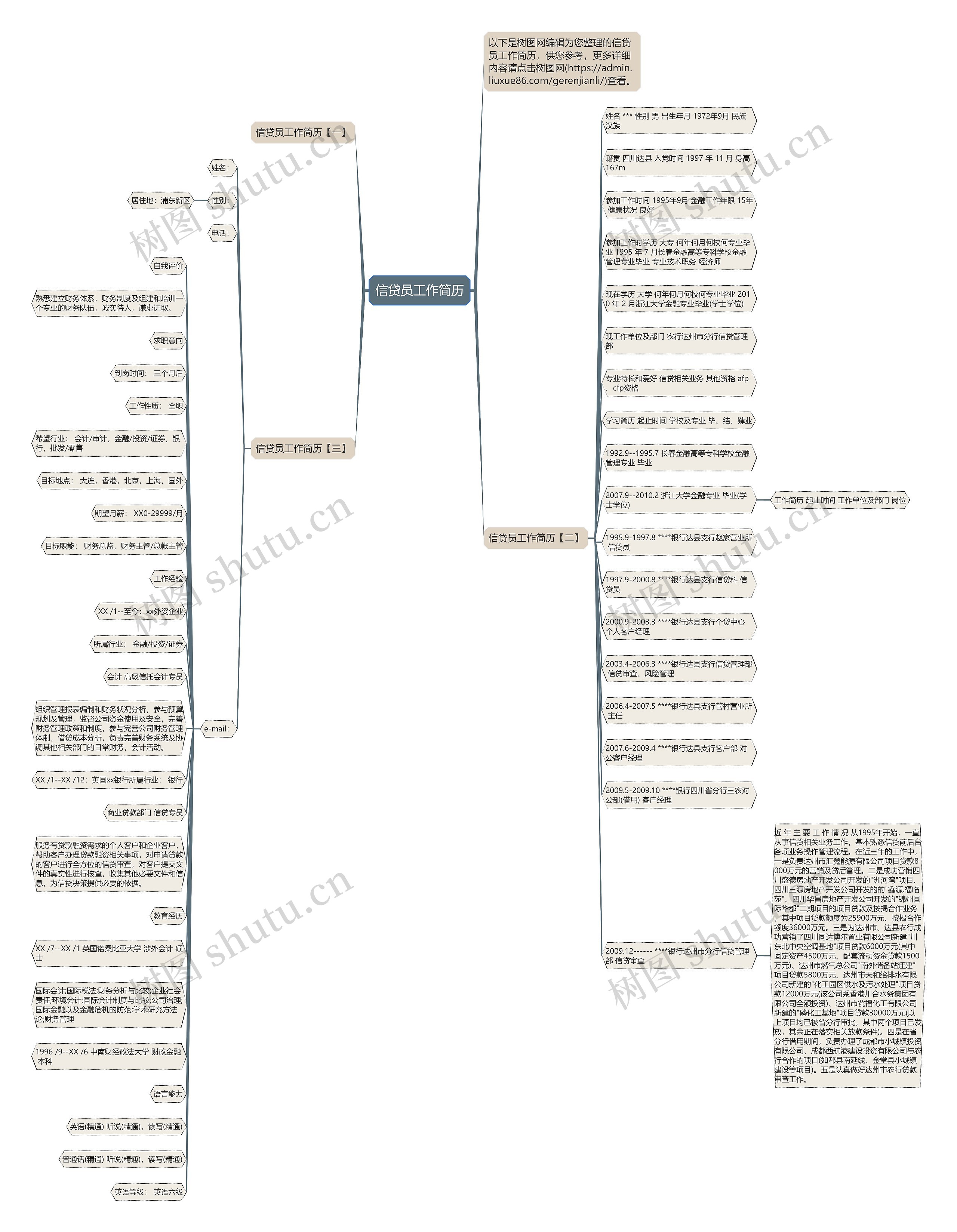 信贷员工作简历思维导图