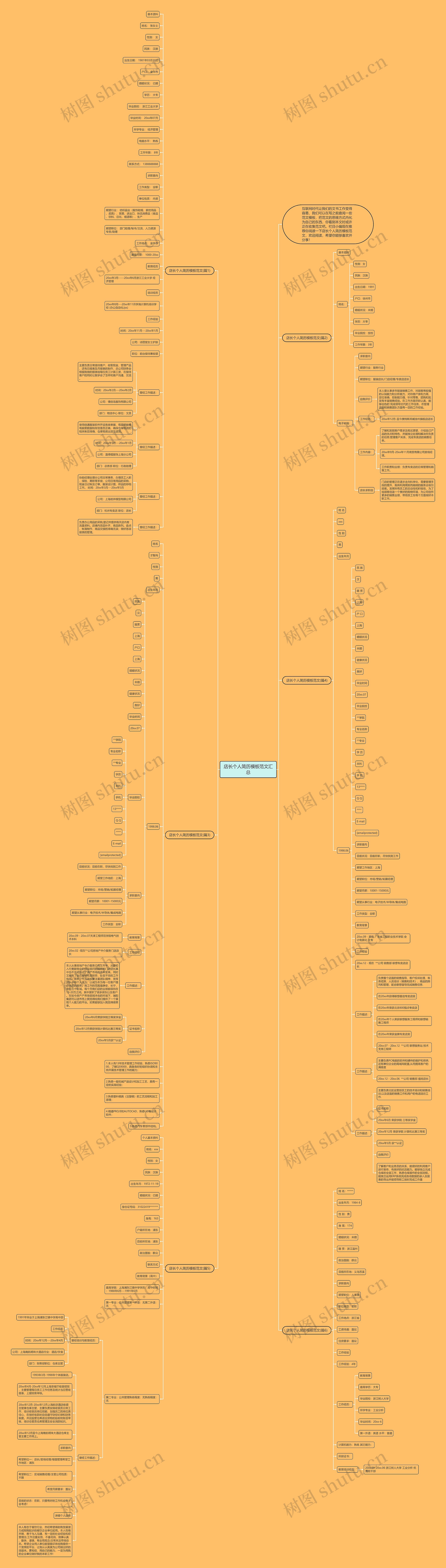 店长个人简历范文汇总思维导图
