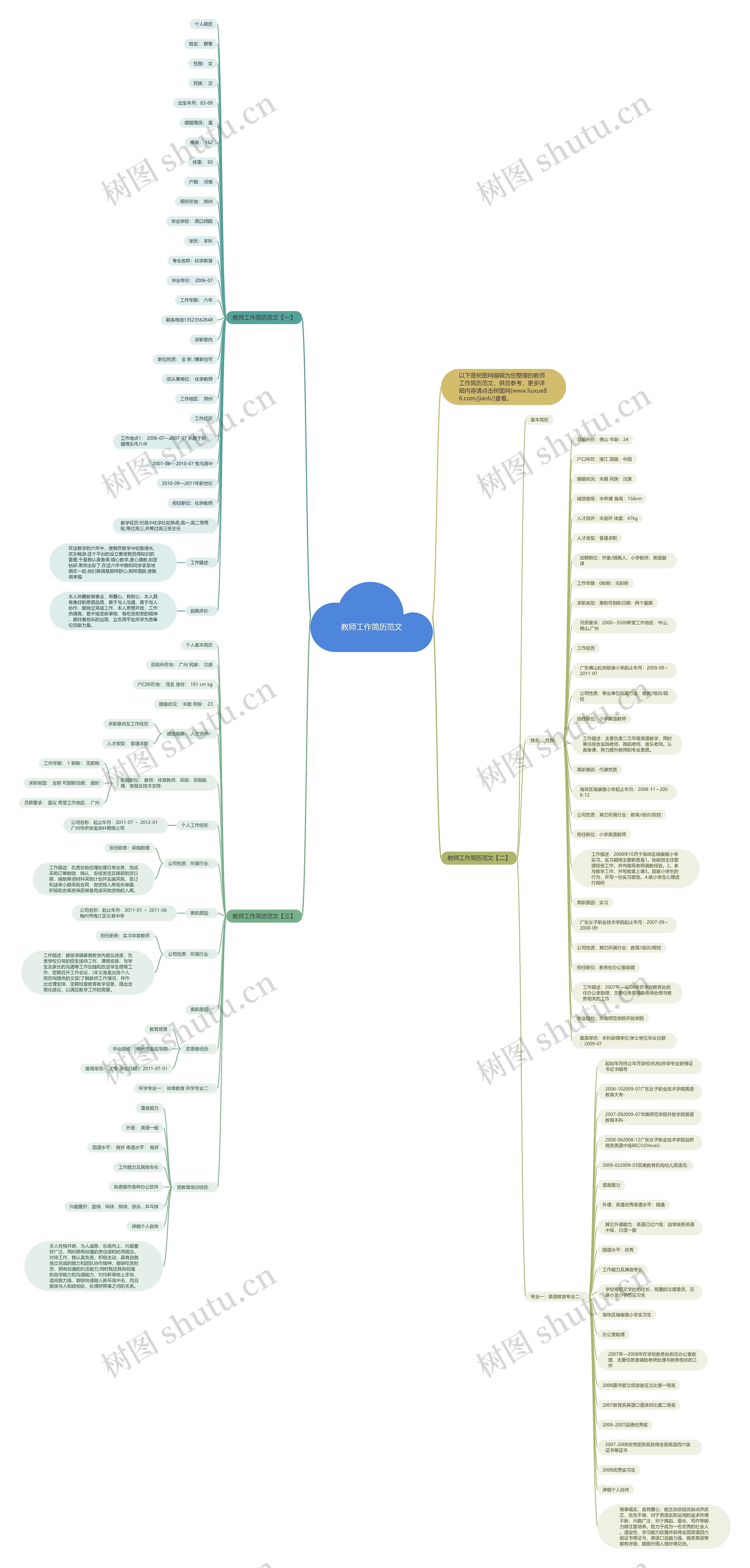 教师工作简历范文思维导图高清图 教师工作简历范文思维导图