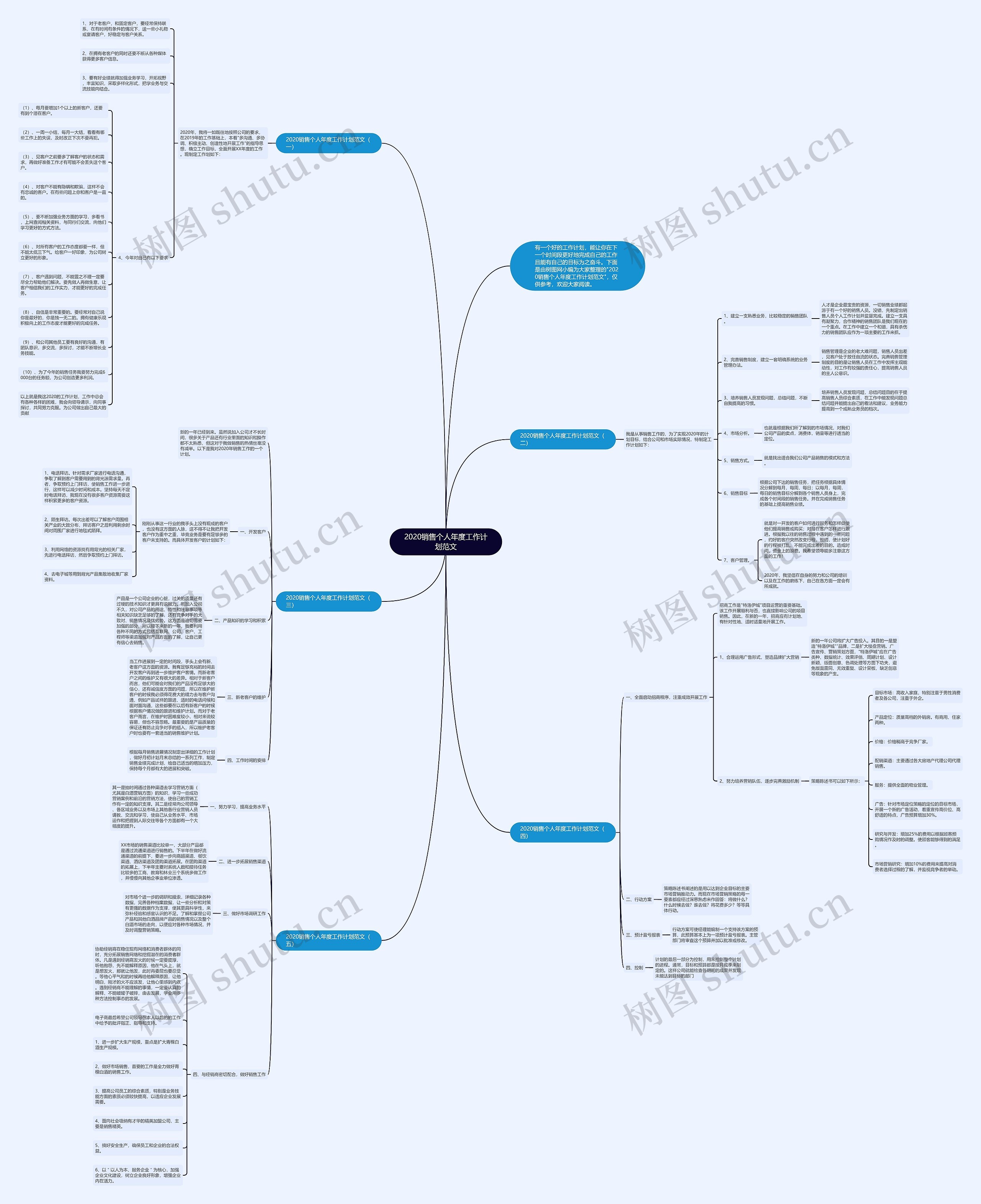 2020销售个人年度工作计划范文思维导图