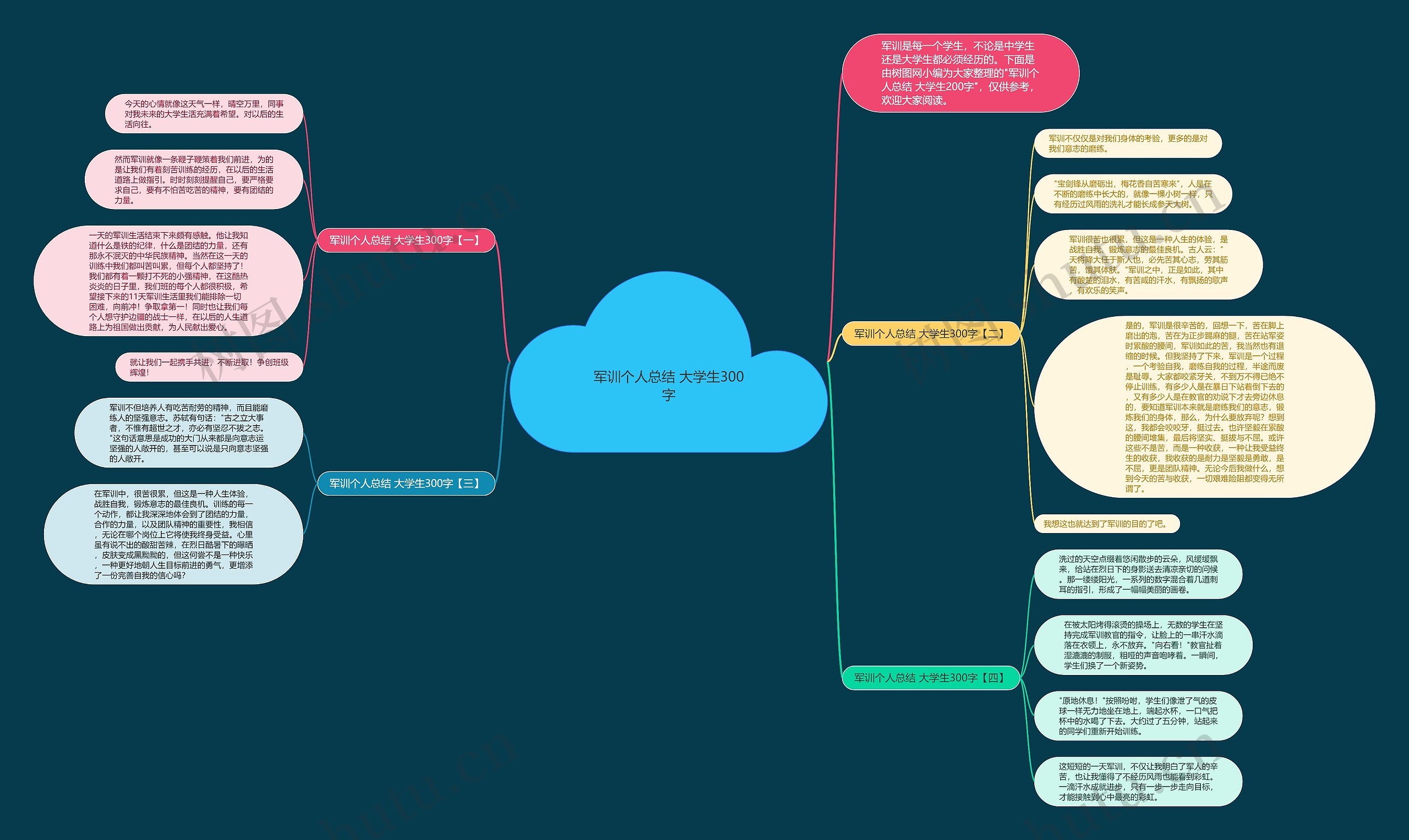 军训个人总结 大学生300字思维导图