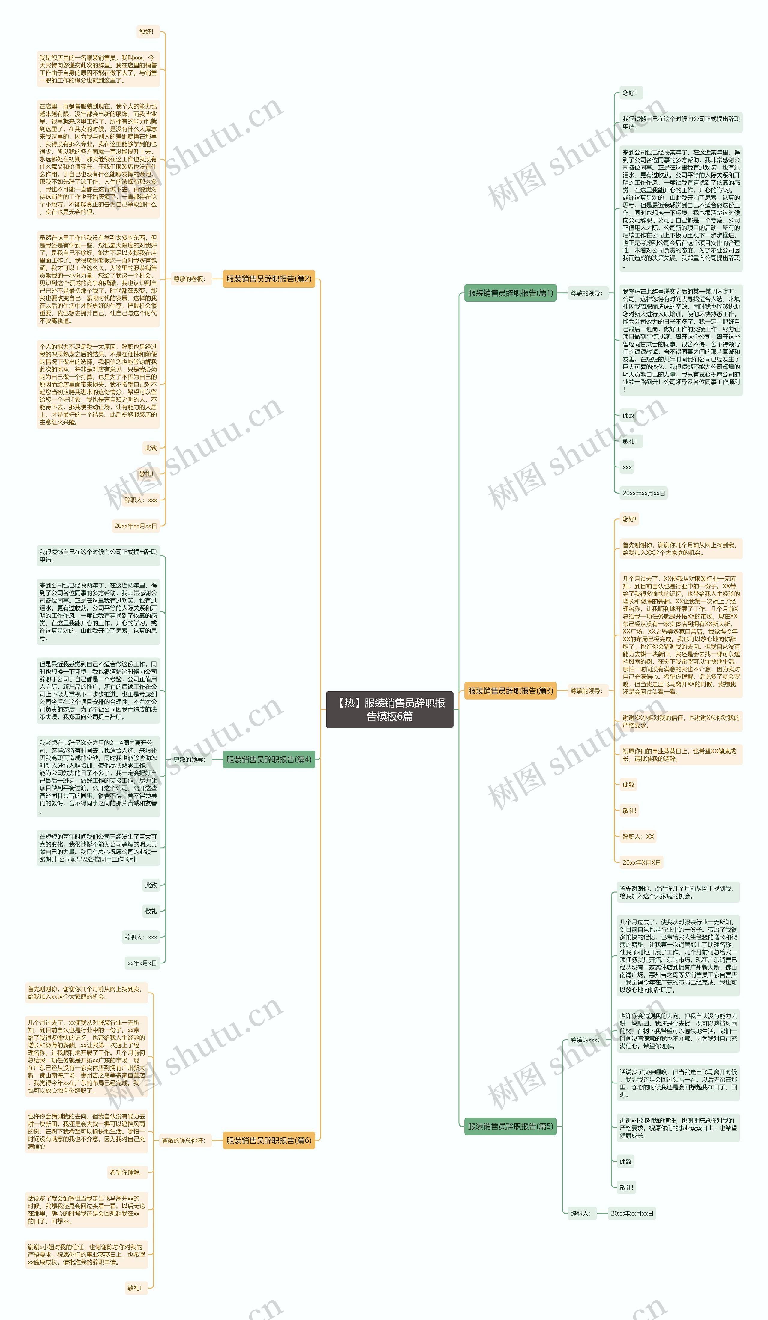 【热】服装销售员辞职报告6篇思维导图
