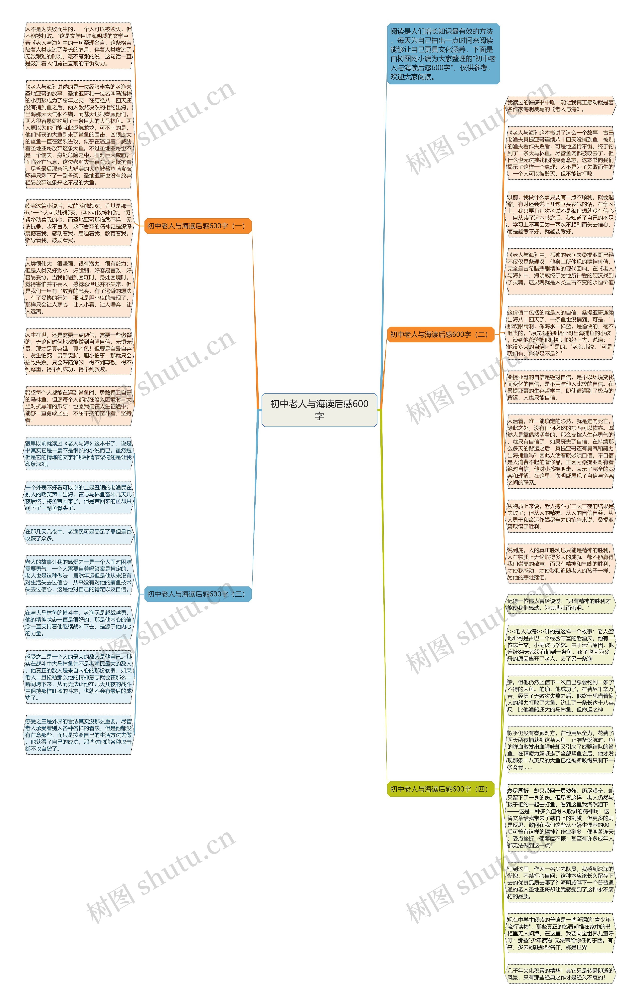 初中老人与海读后感600字思维导图