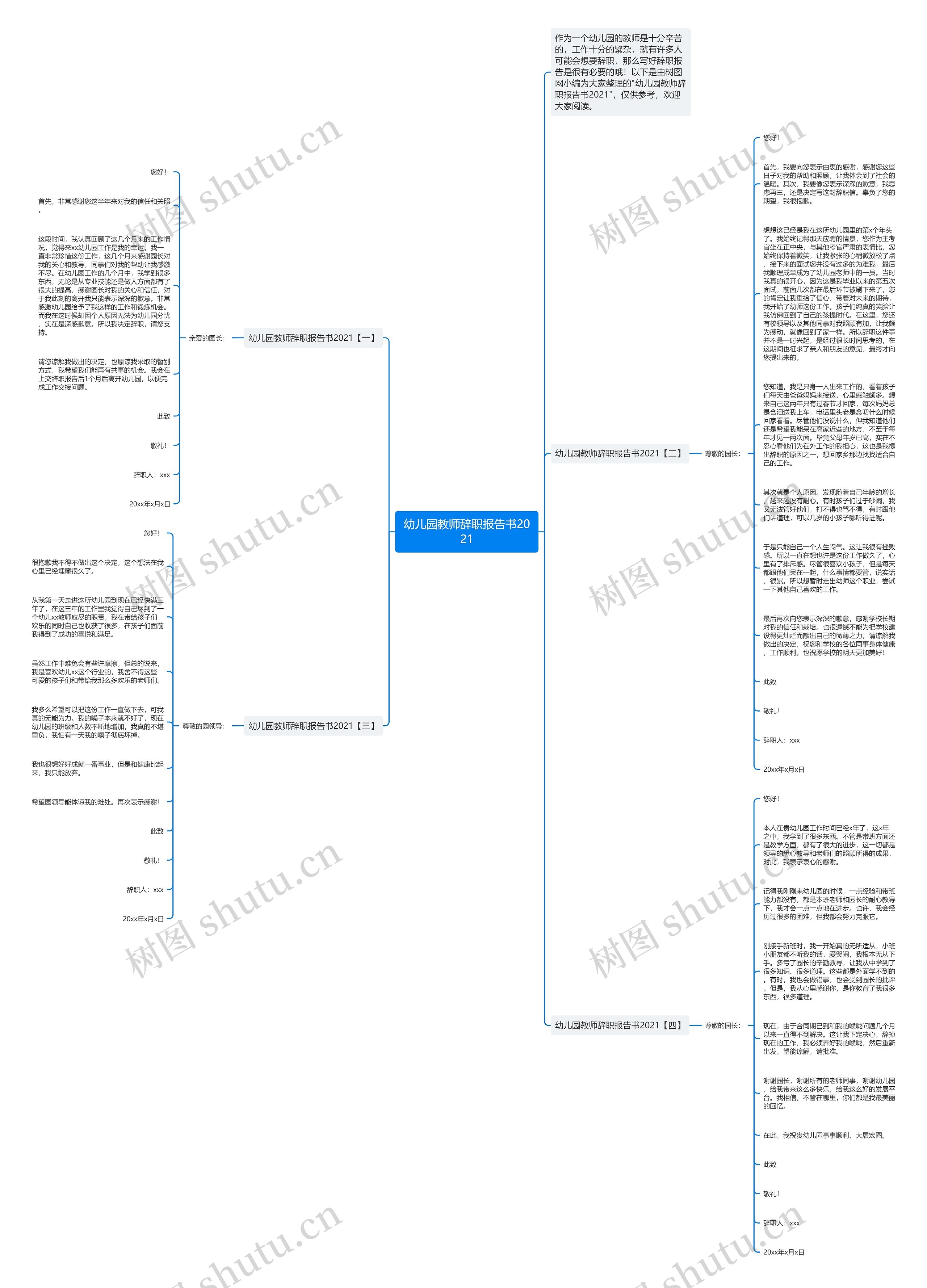幼儿园教师辞职报告书2021思维导图