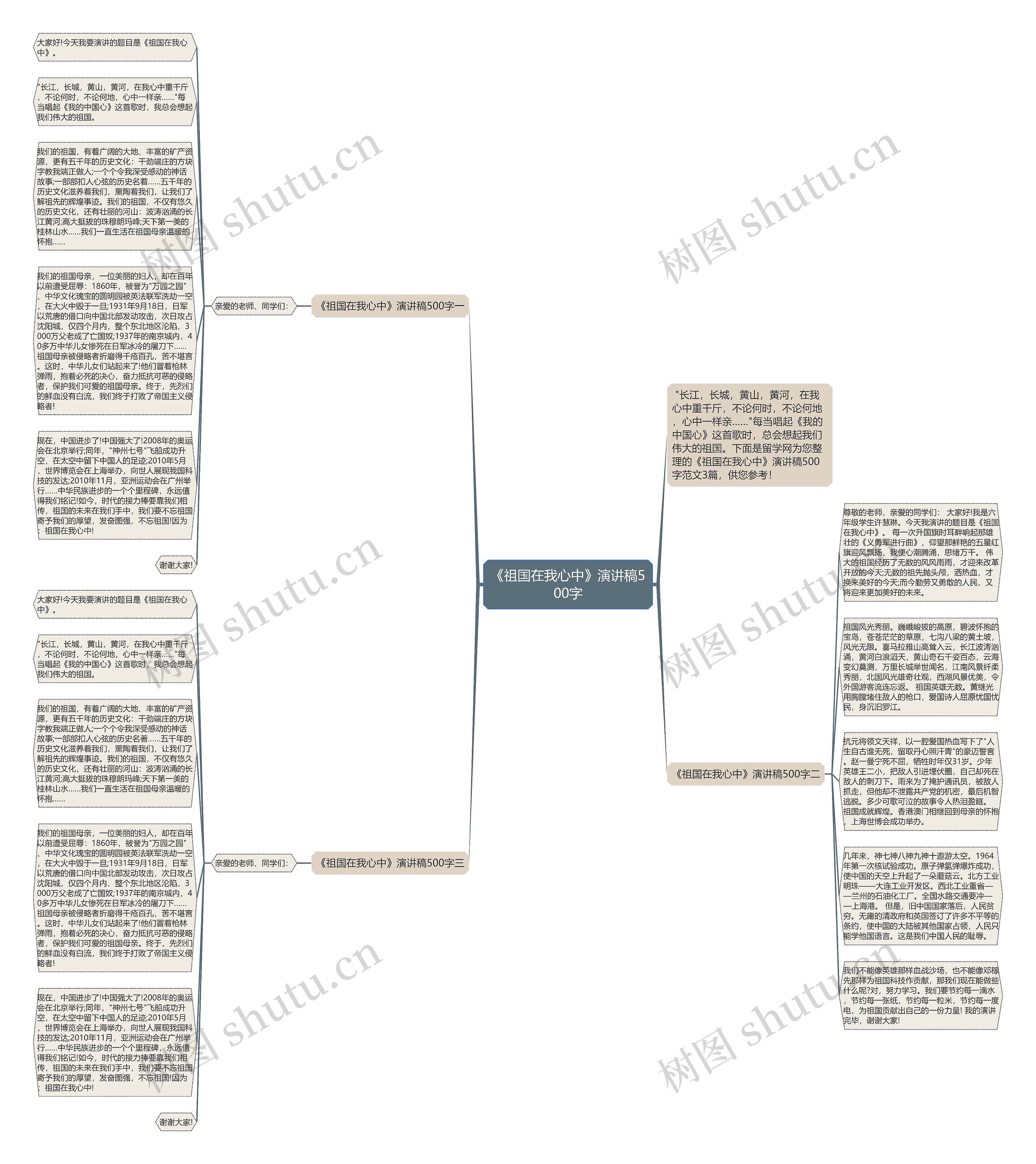 《祖国在我心中》演讲稿500字思维导图