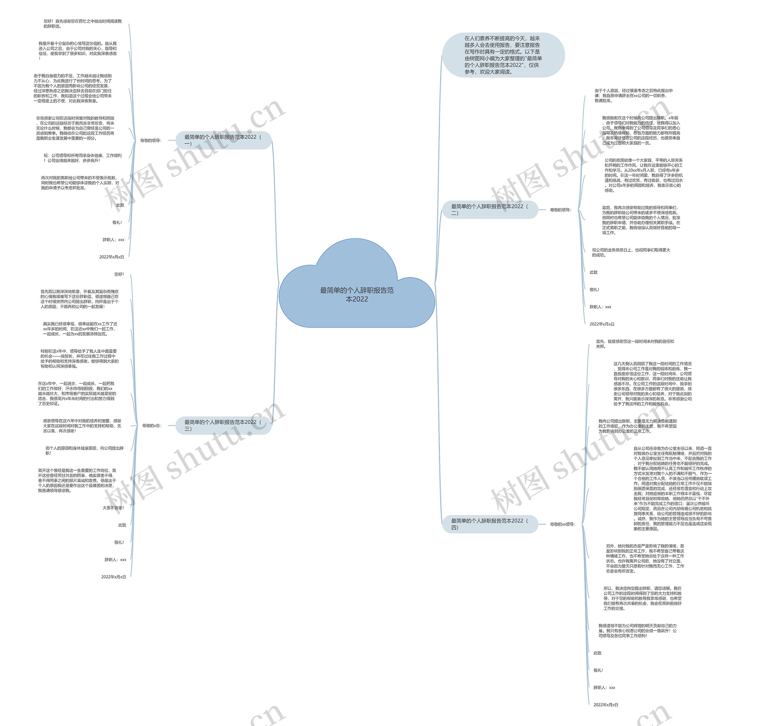 最简单的个人辞职报告范本2022思维导图