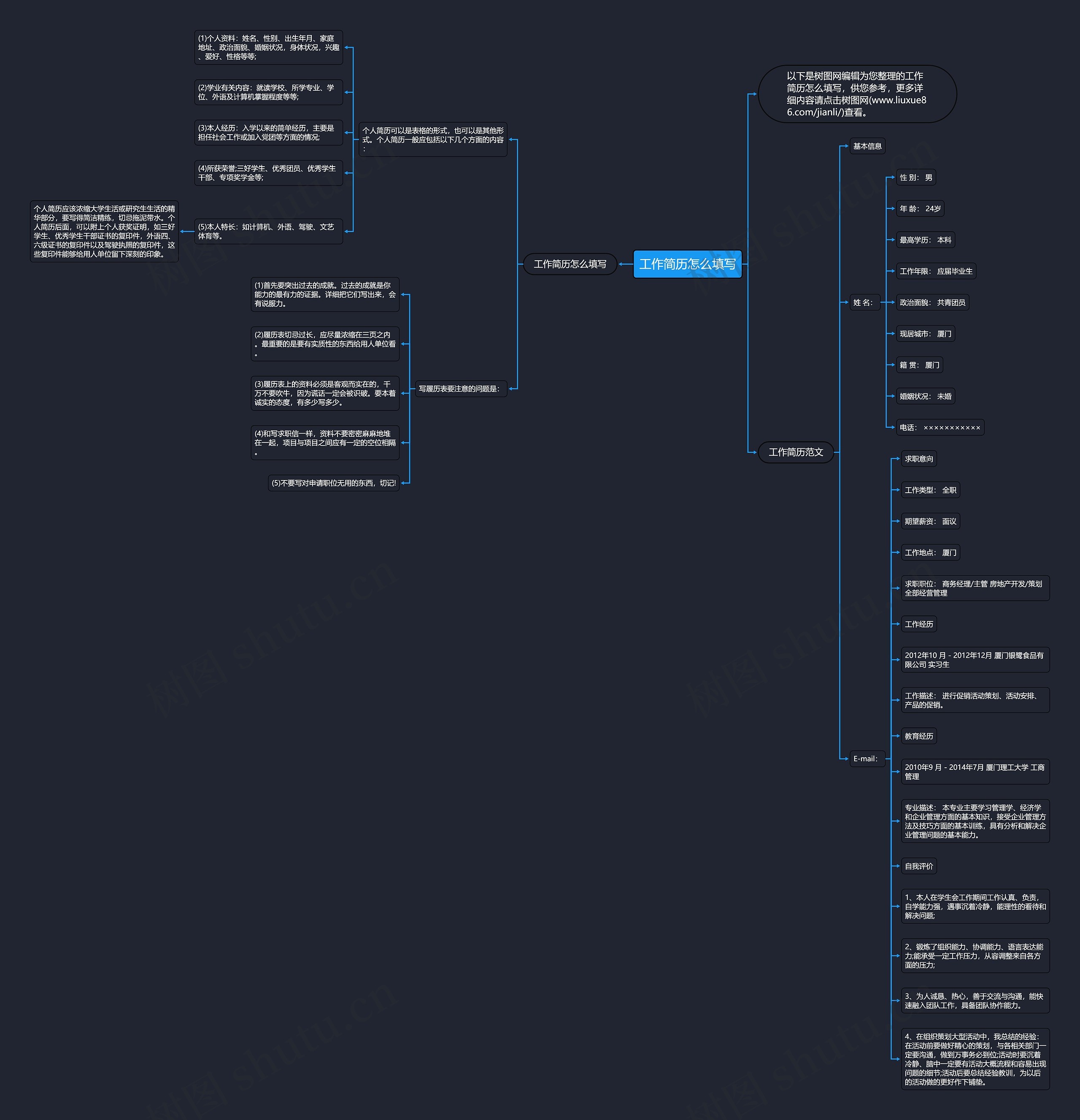 工作简历怎么填写思维导图