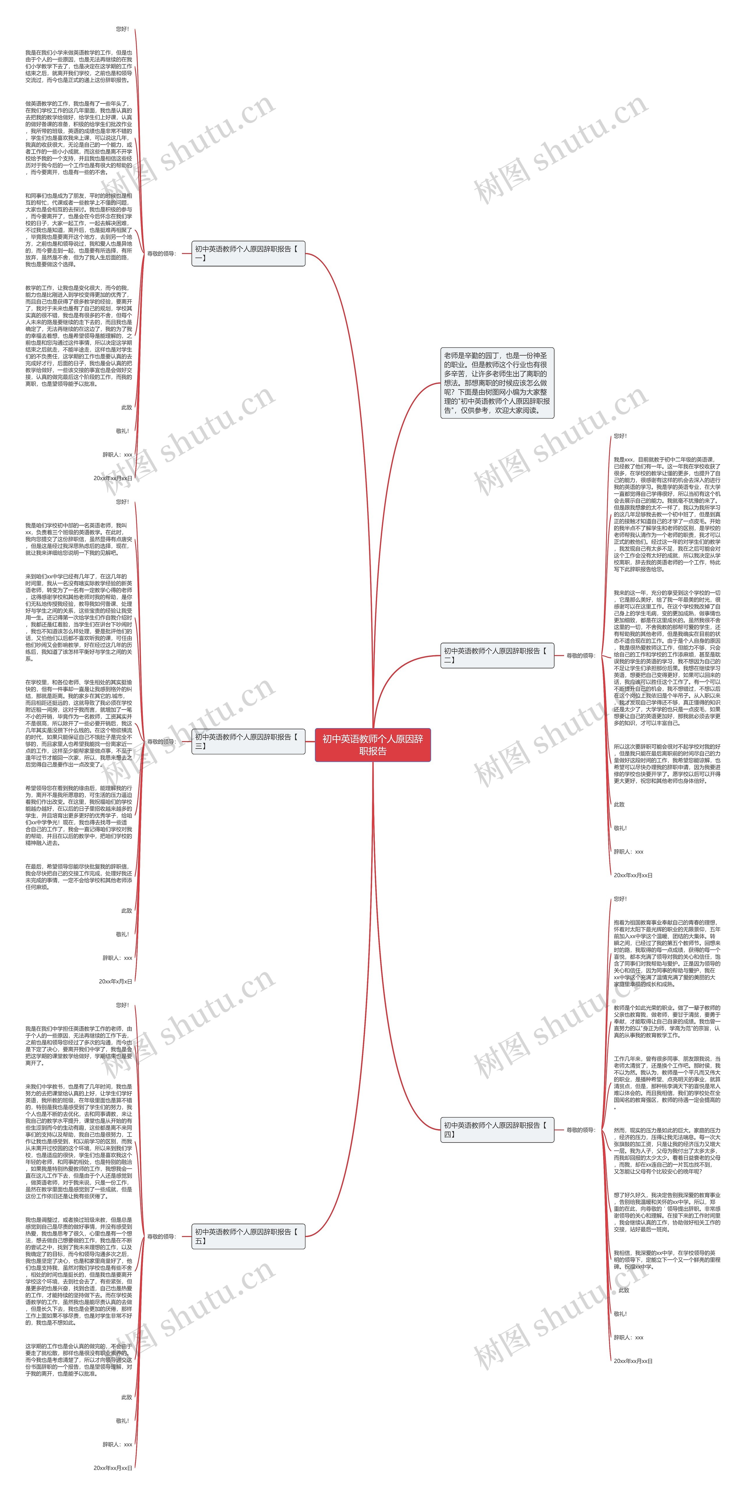 初中英语教师个人原因辞职报告思维导图