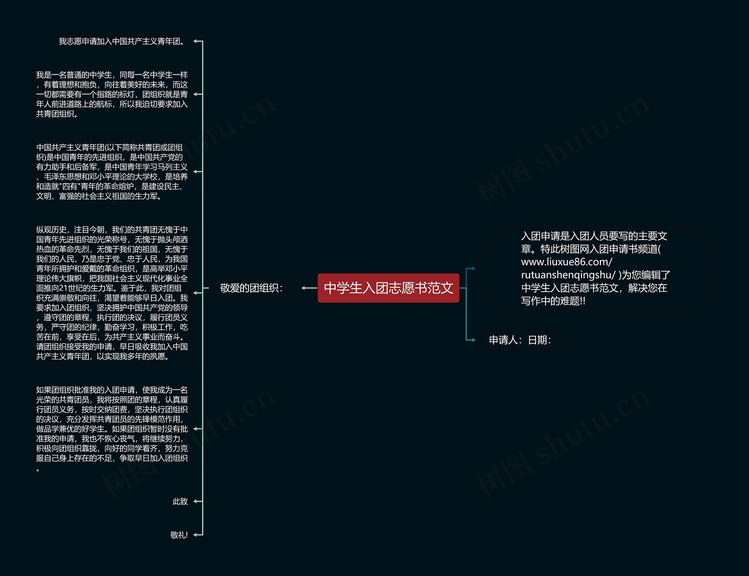 中学生入团志愿书范文思维导图