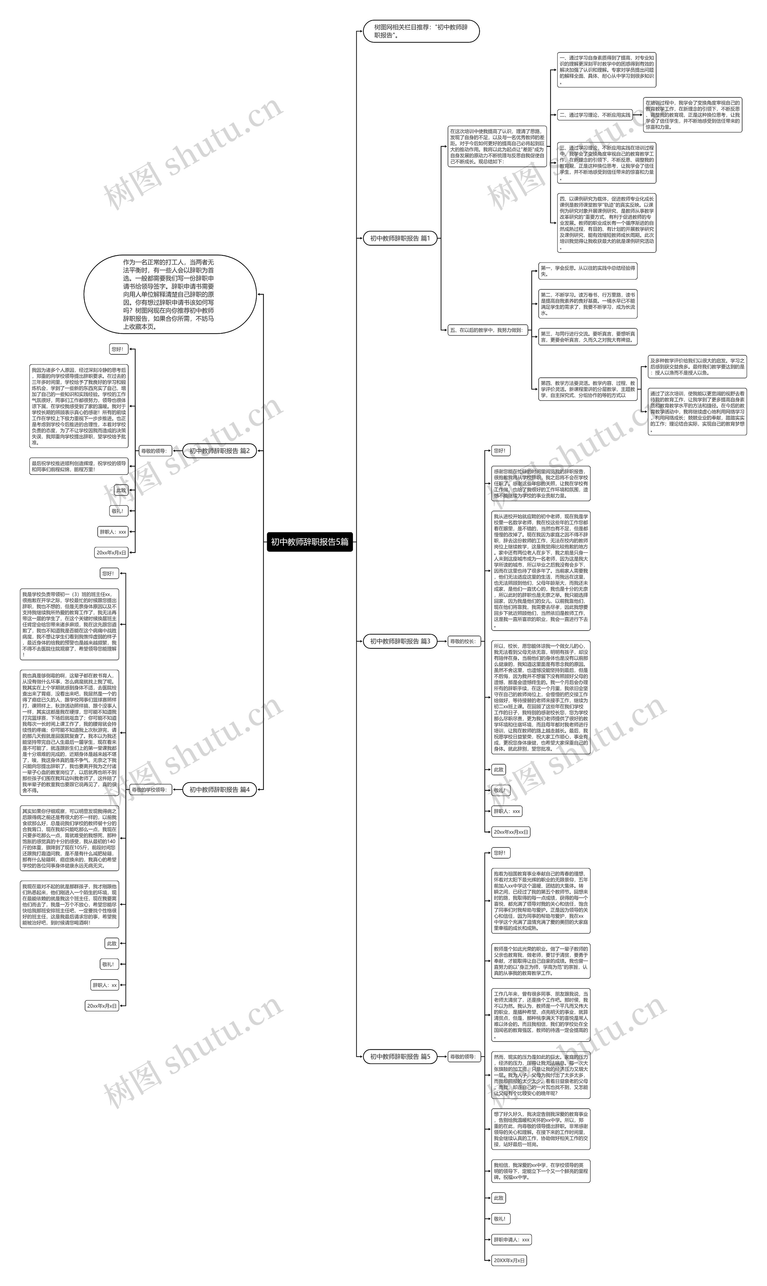 初中教师辞职报告5篇思维导图