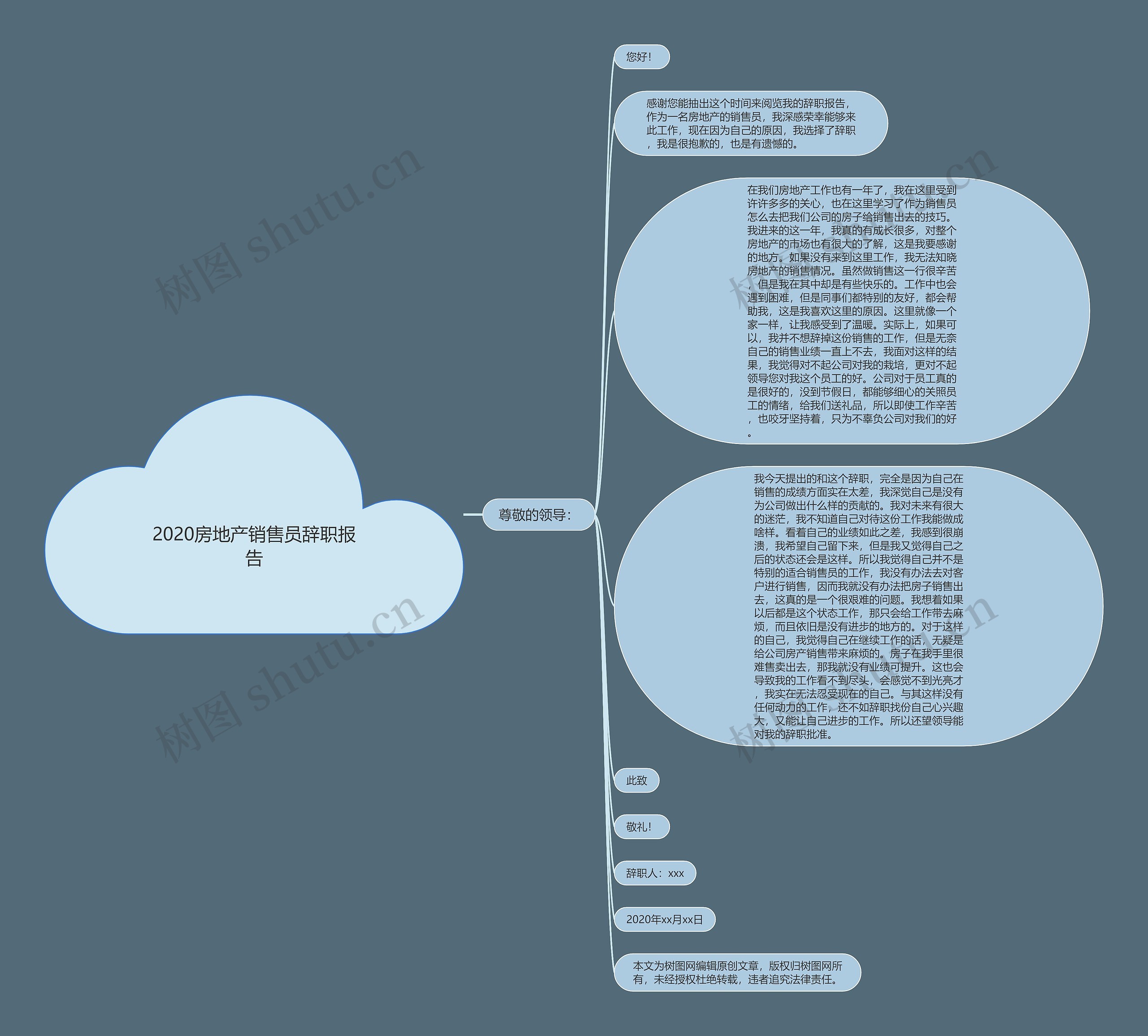 2020房地产销售员辞职报告思维导图