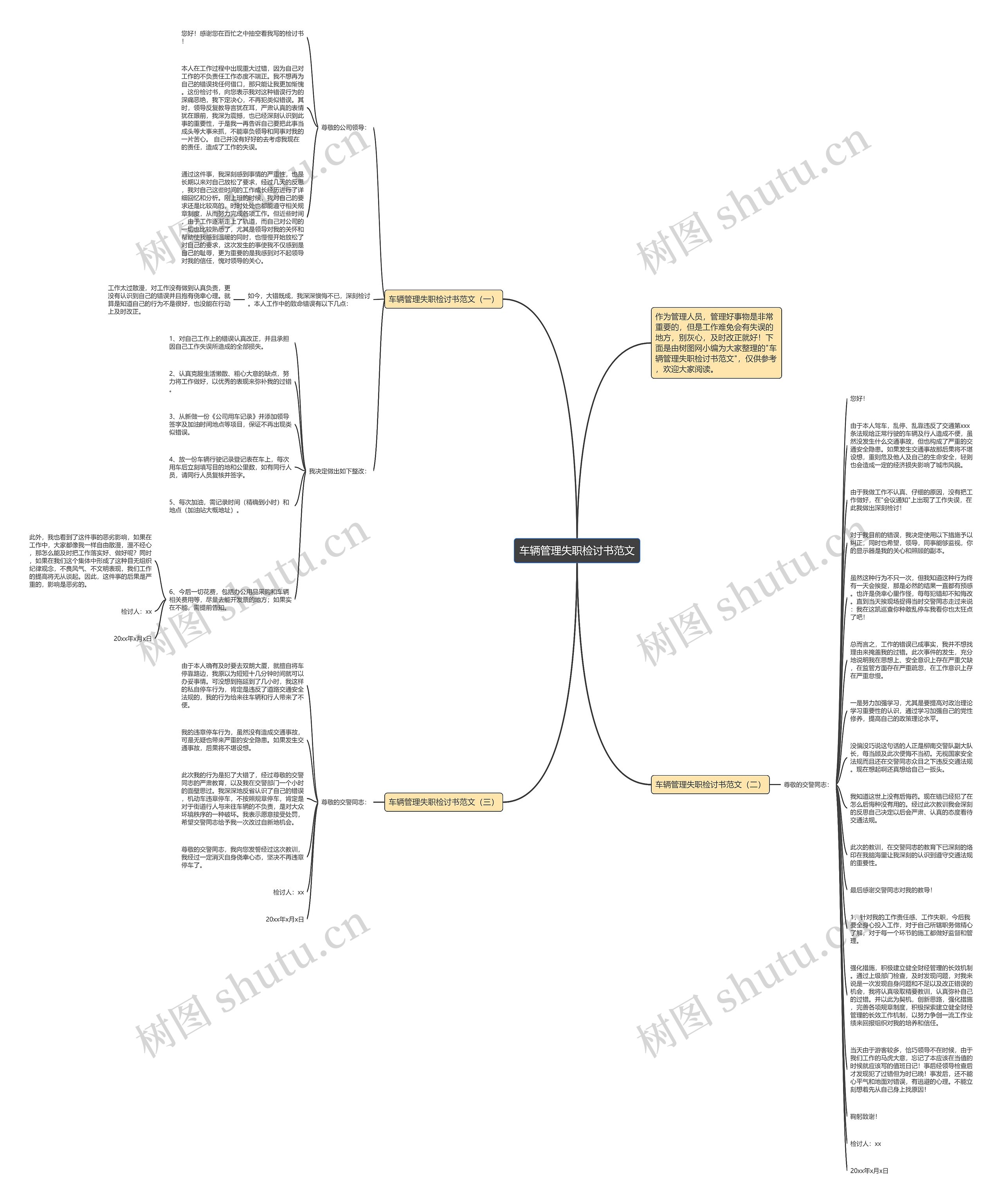 车辆管理失职检讨书范文思维导图