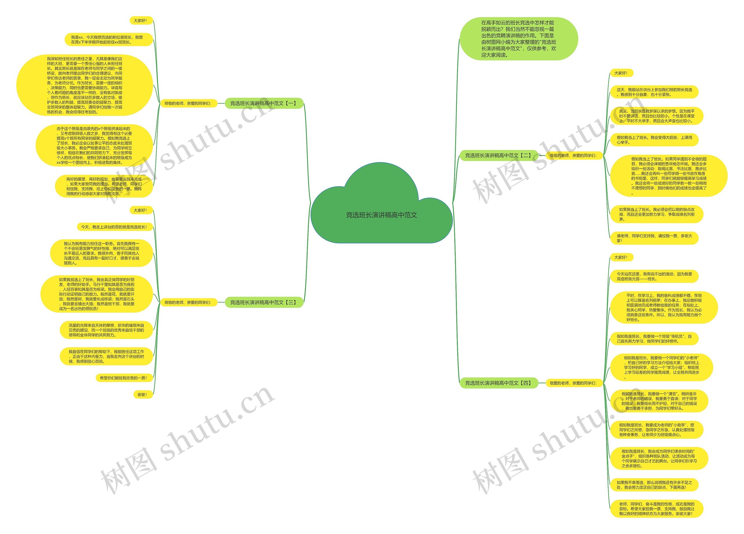 竞选班长演讲稿高中范文思维导图
