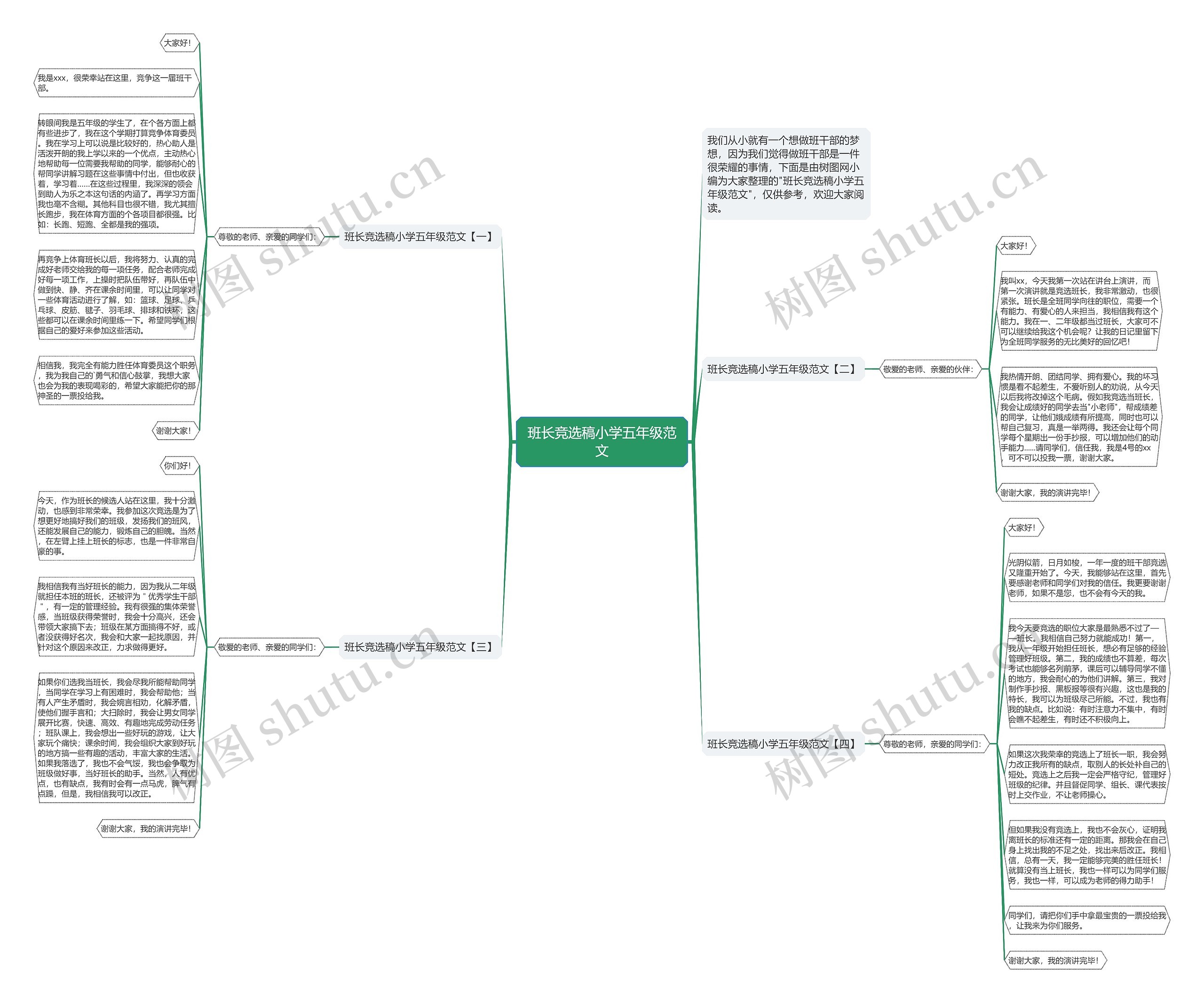 班长竞选稿小学五年级范文思维导图