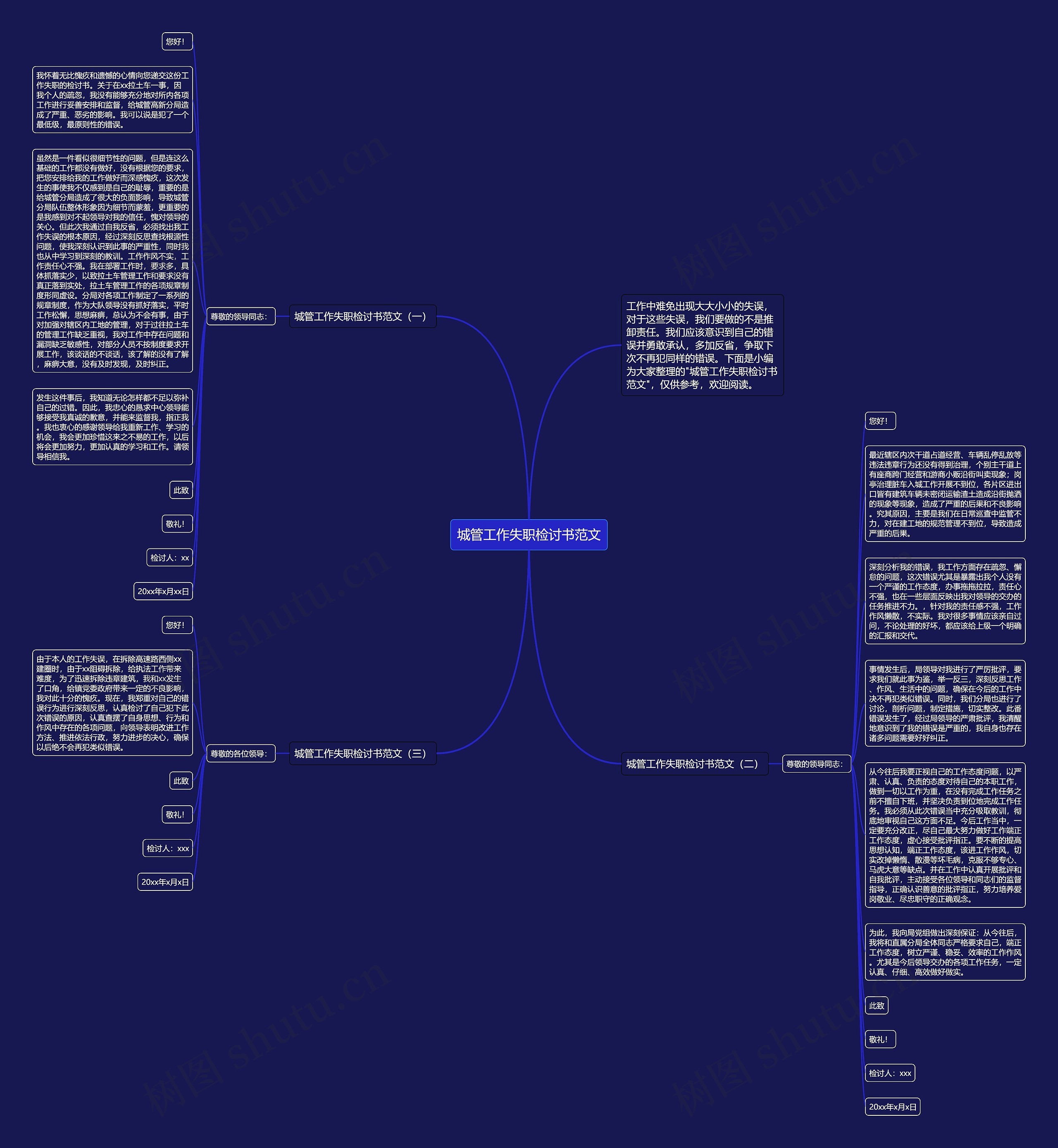 城管工作失职检讨书范文思维导图