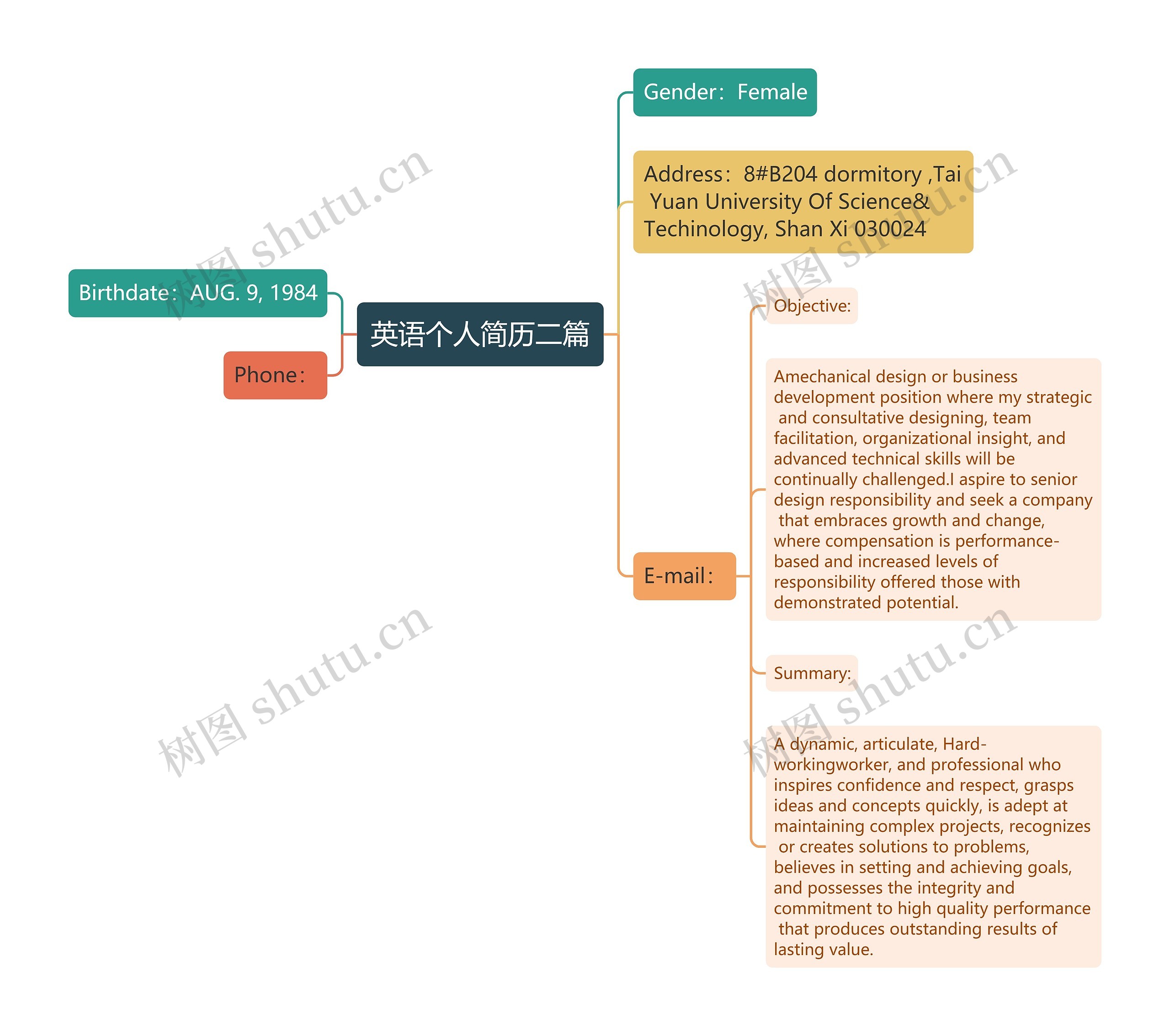 英语个人简历二篇思维导图