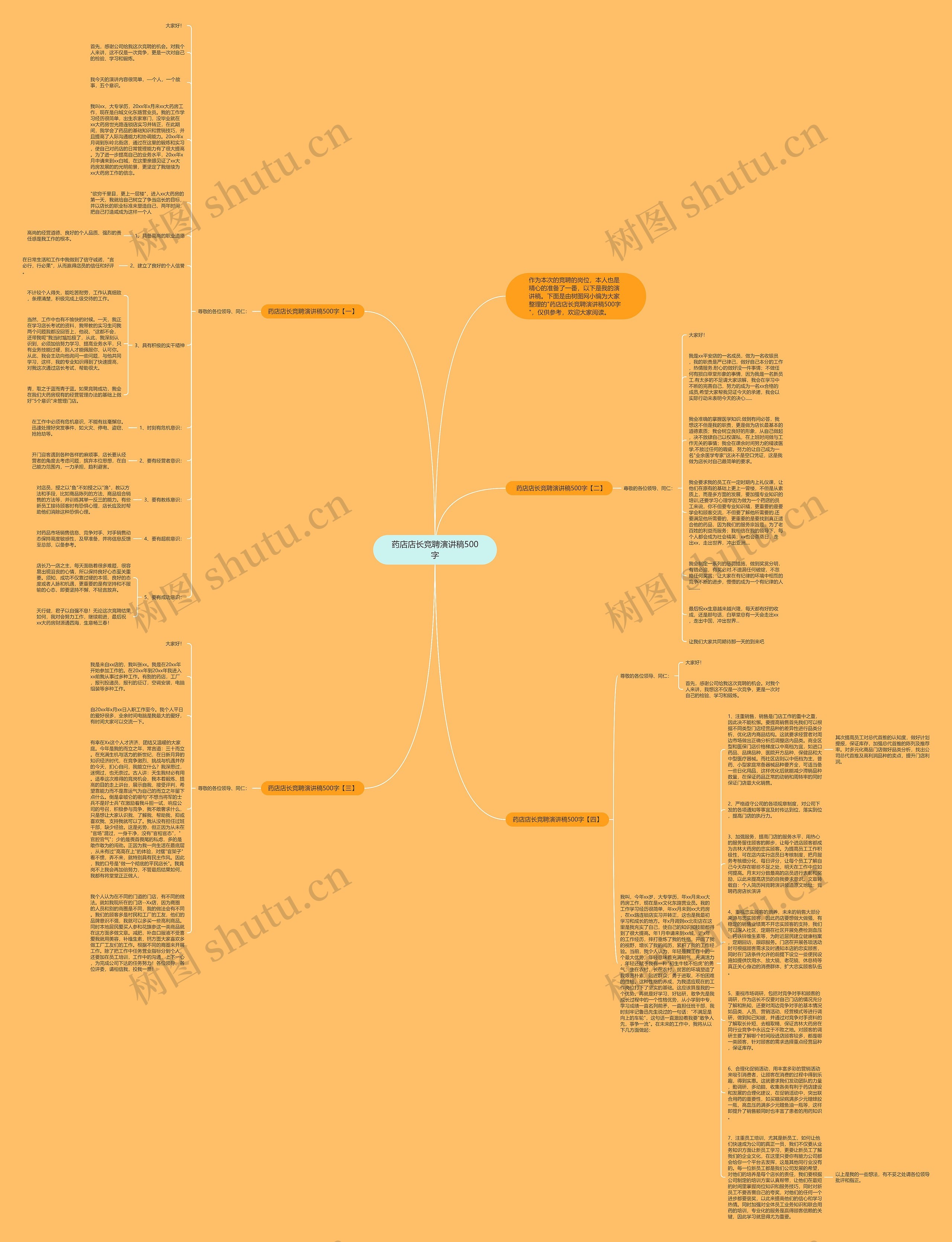 药店店长竞聘演讲稿500字思维导图