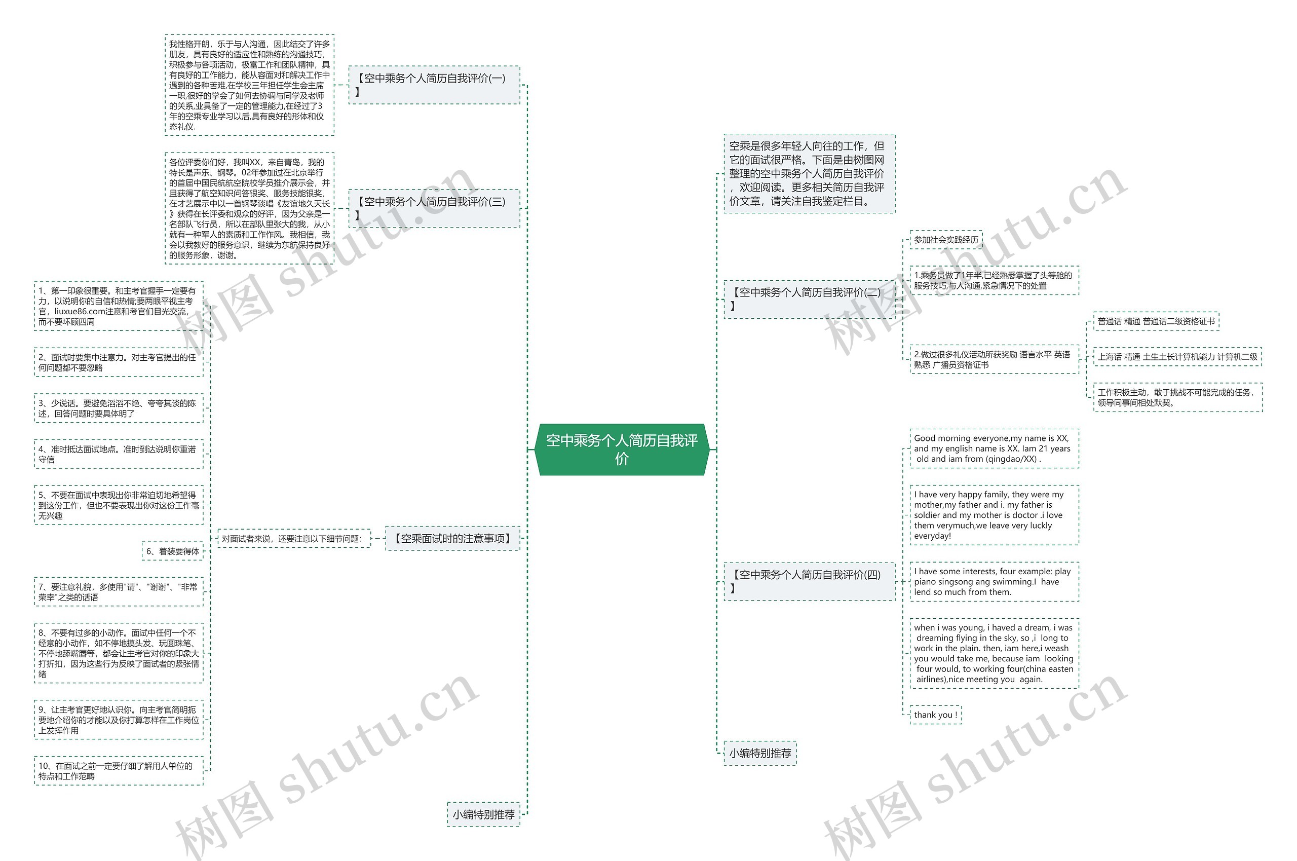 空中乘务个人简历自我评价思维导图高清图 空中乘务个人简历自我评价思维导图