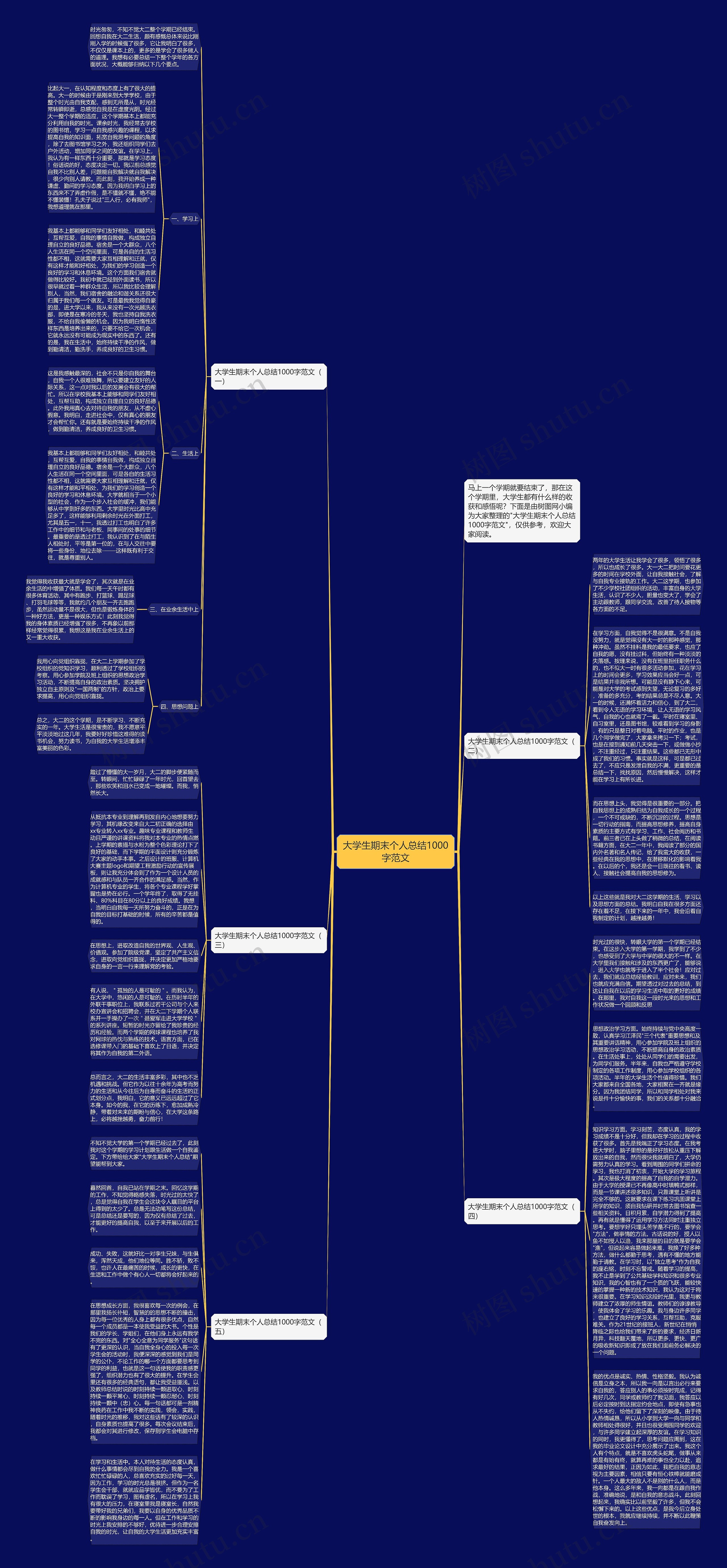 大学生期末个人总结1000字范文思维导图高清图 大学生期末个人总结1000字范文思维导图