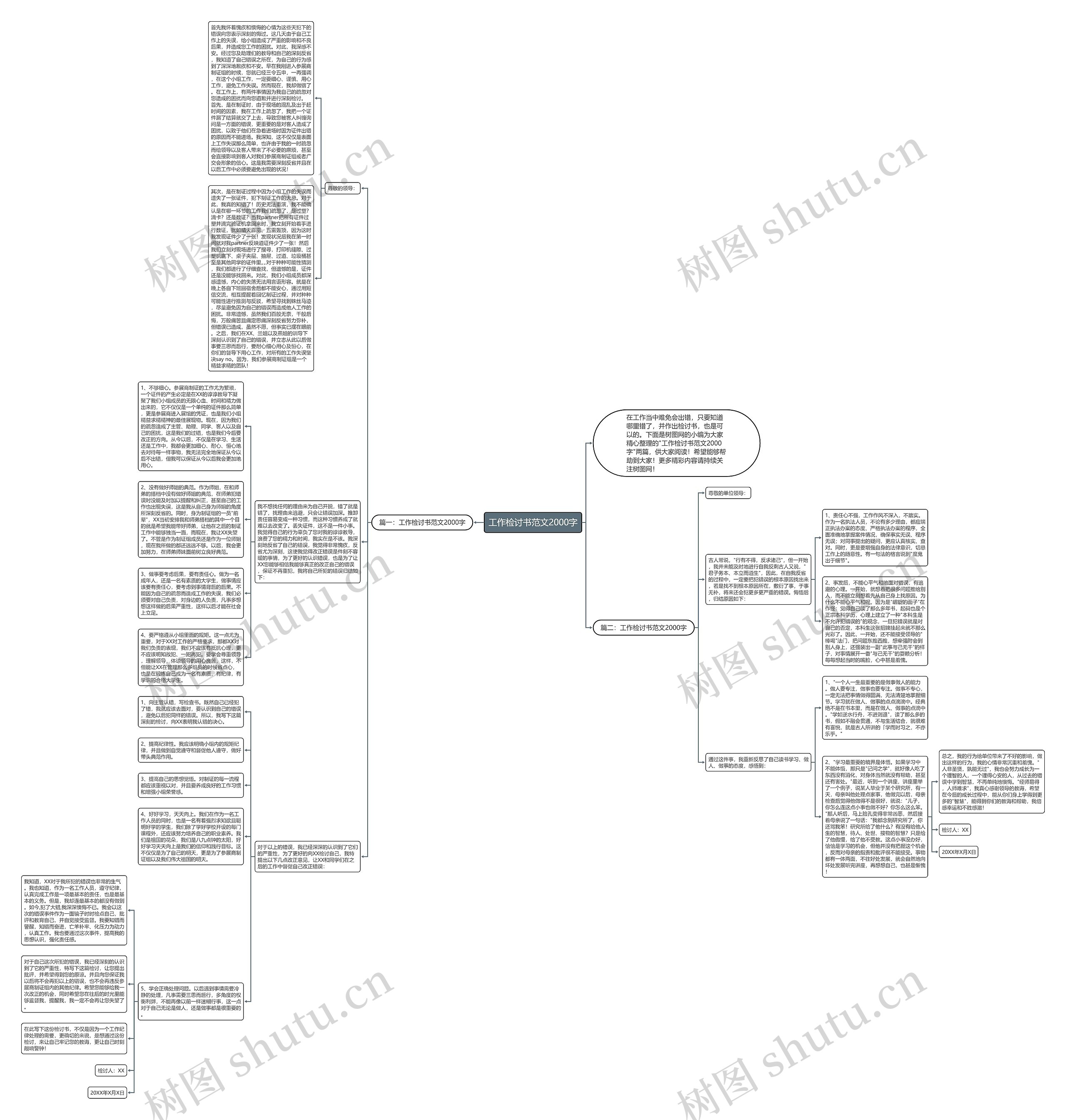 工作检讨书范文2000字思维导图