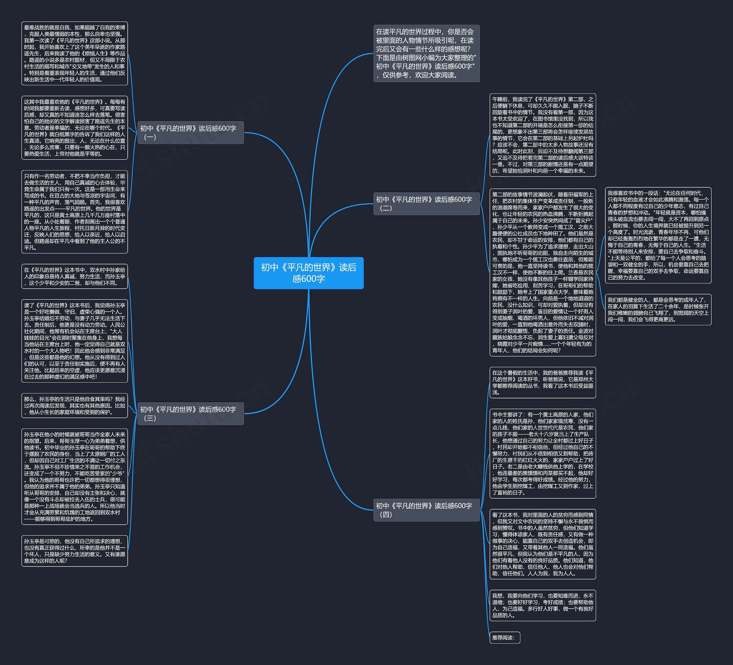 初中《平凡的世界》读后感600字思维导图