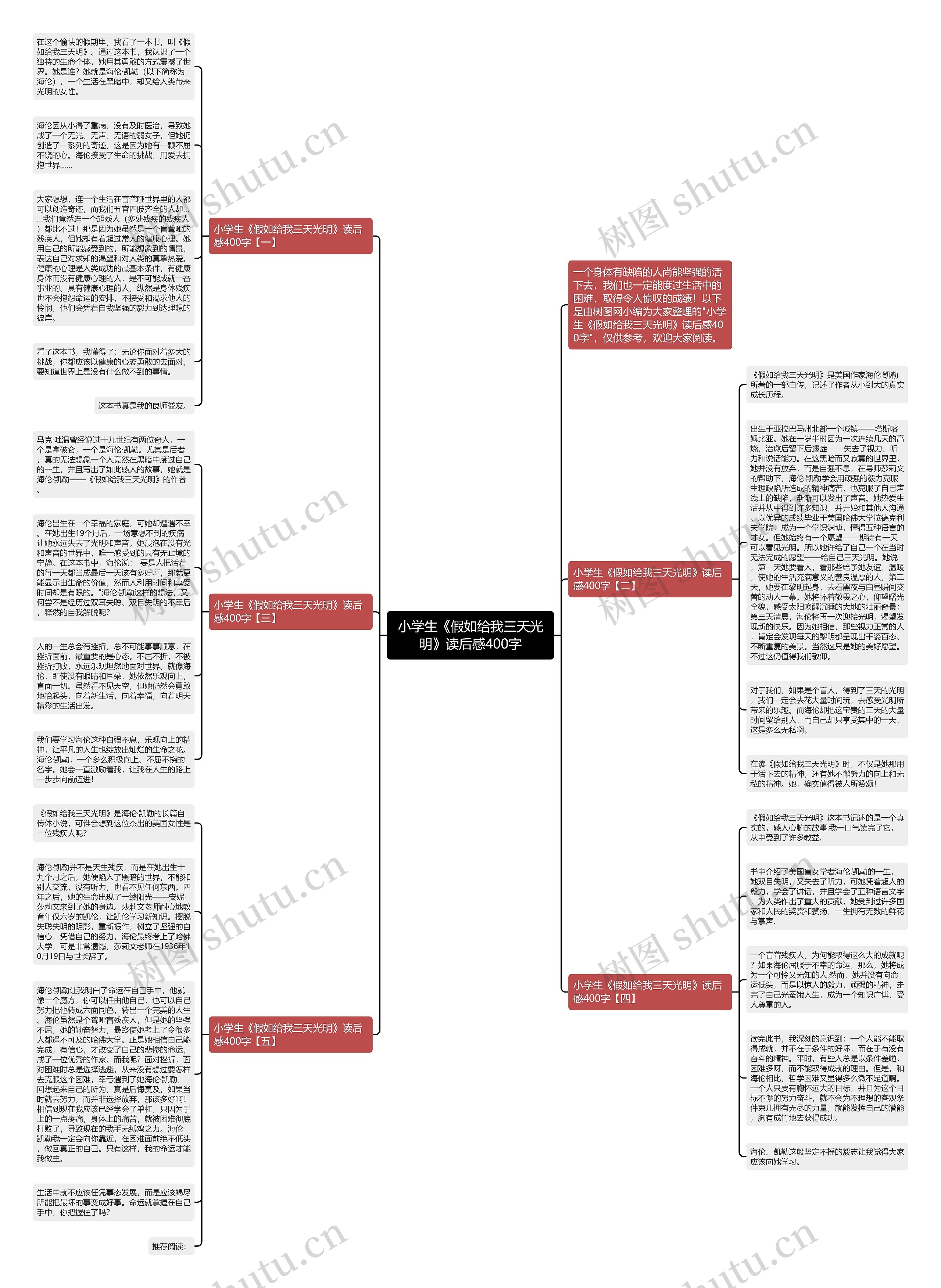 小学生《假如给我三天光明》读后感400字思维导图