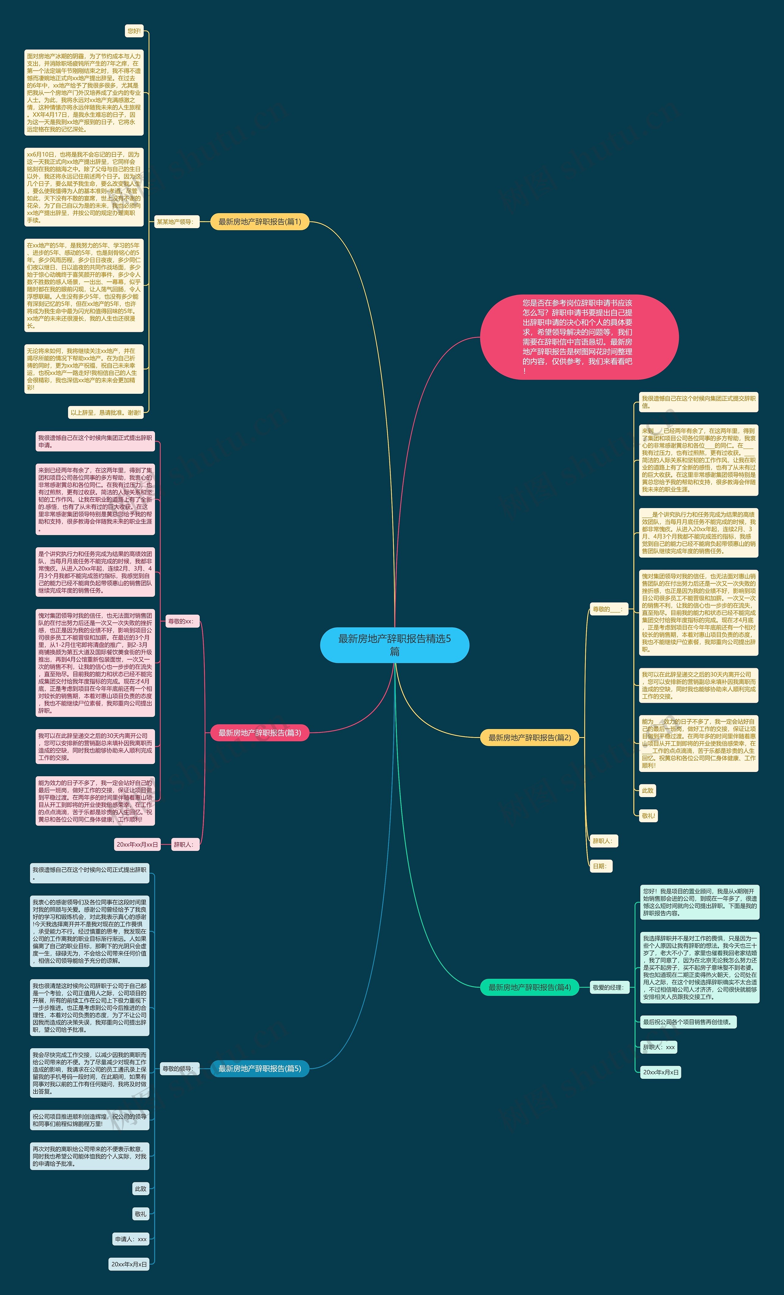 最新房地产辞职报告精选5篇思维导图