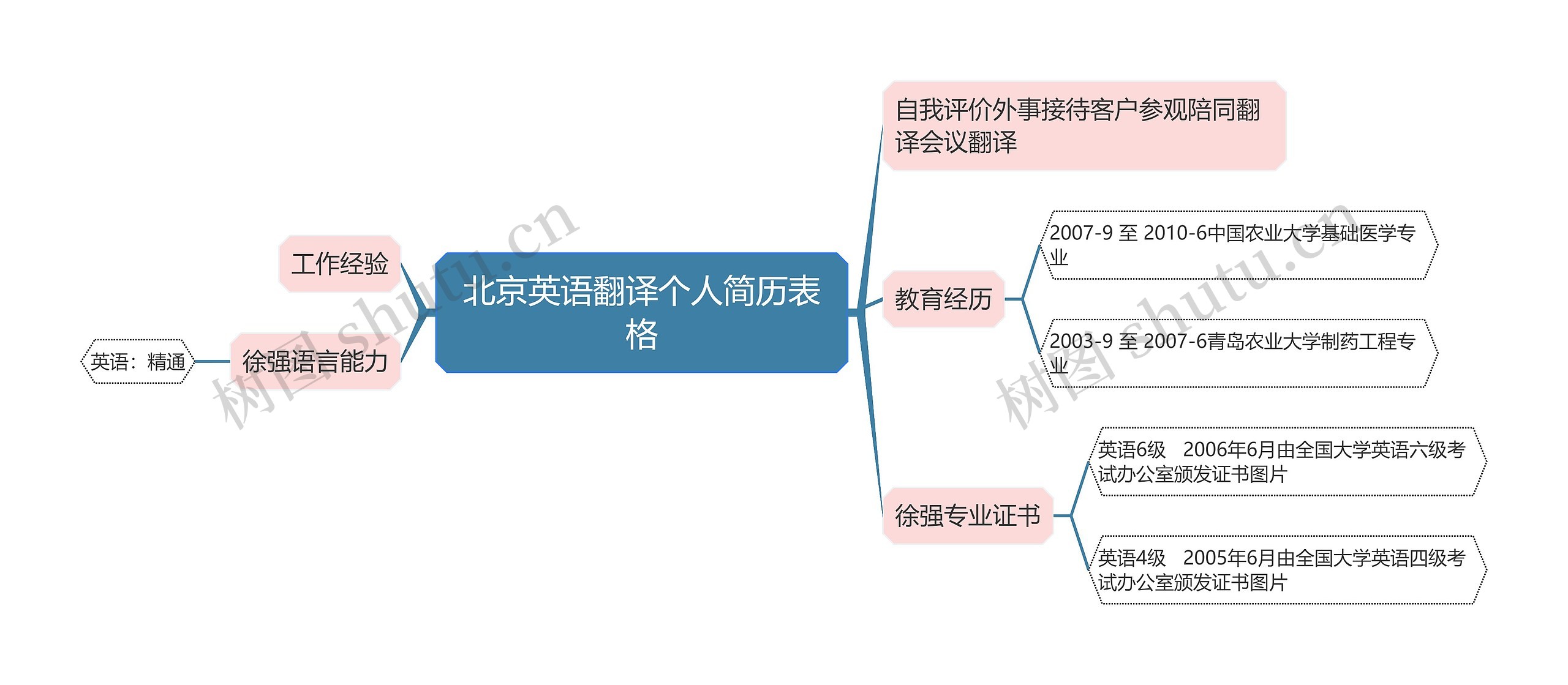 北京英语翻译个人简历表格思维导图