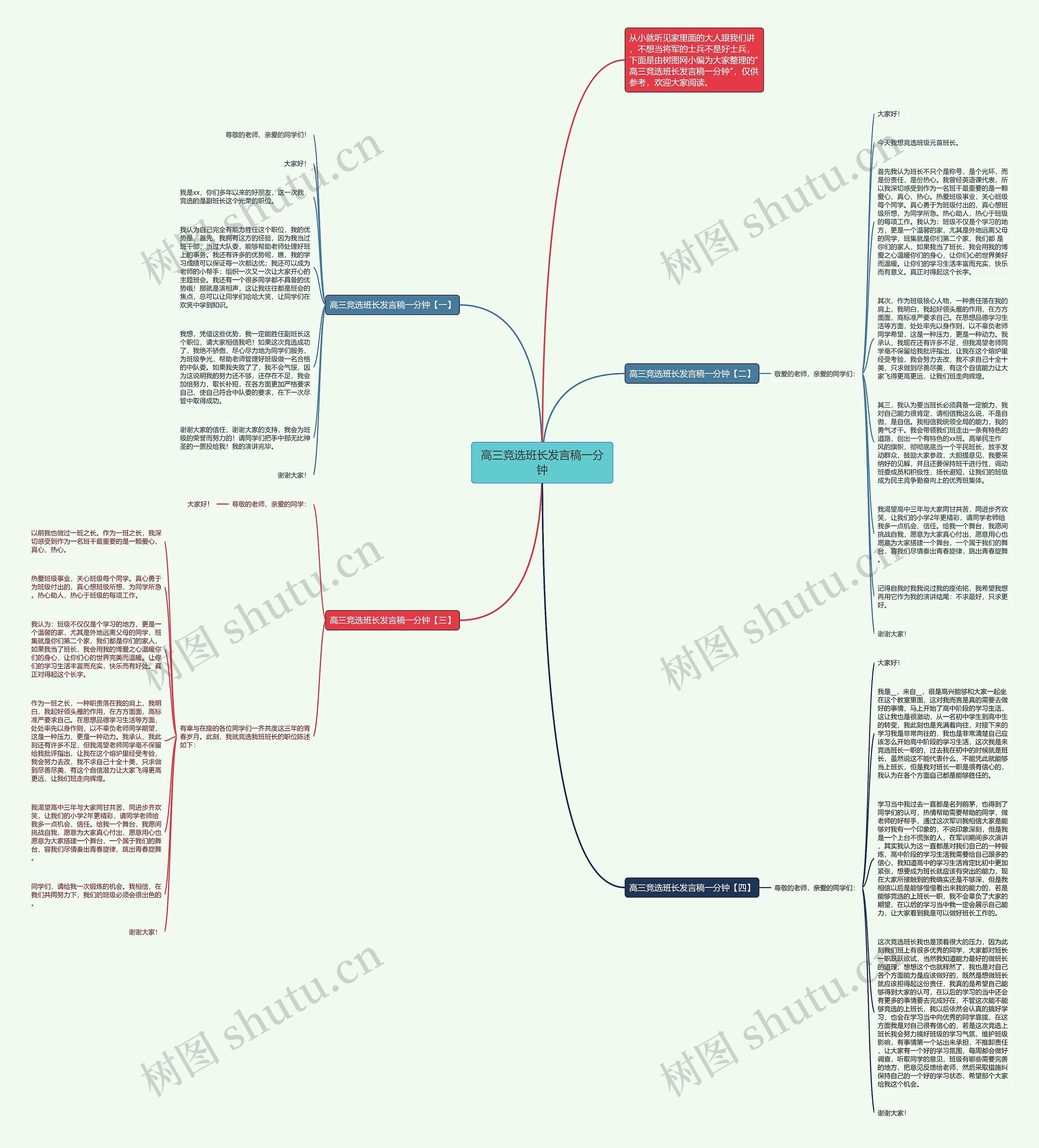 高三竞选班长发言稿一分钟思维导图