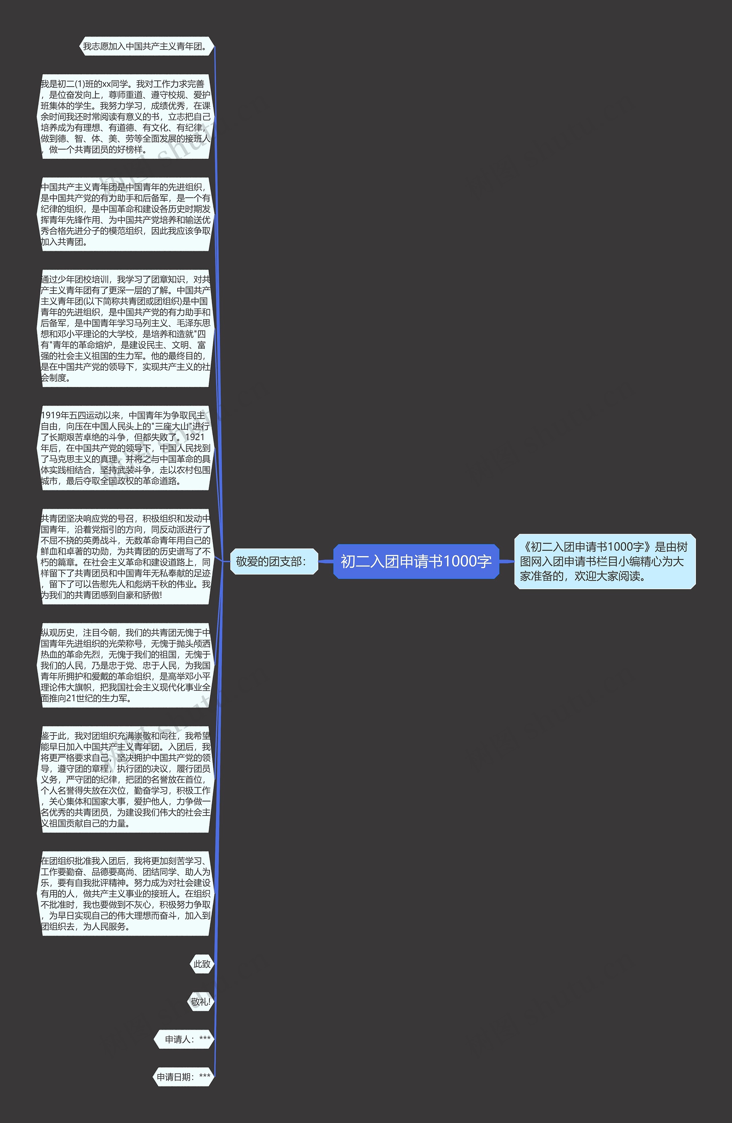 初二入团申请书1000字思维导图