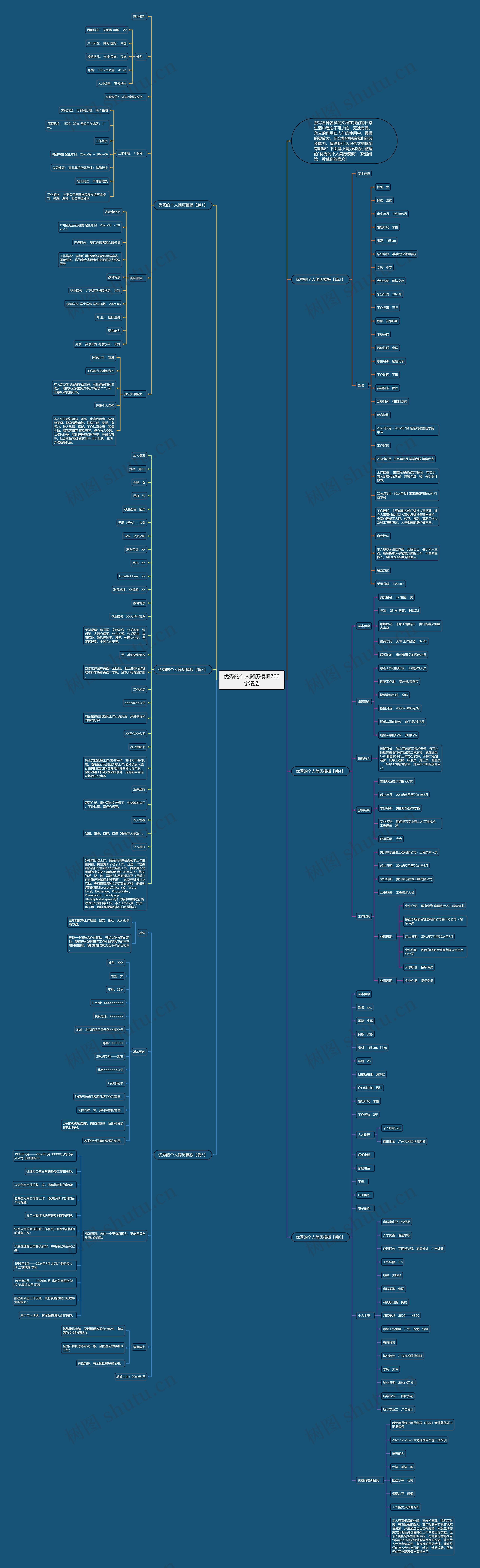 优秀的个人简历700字精选思维导图