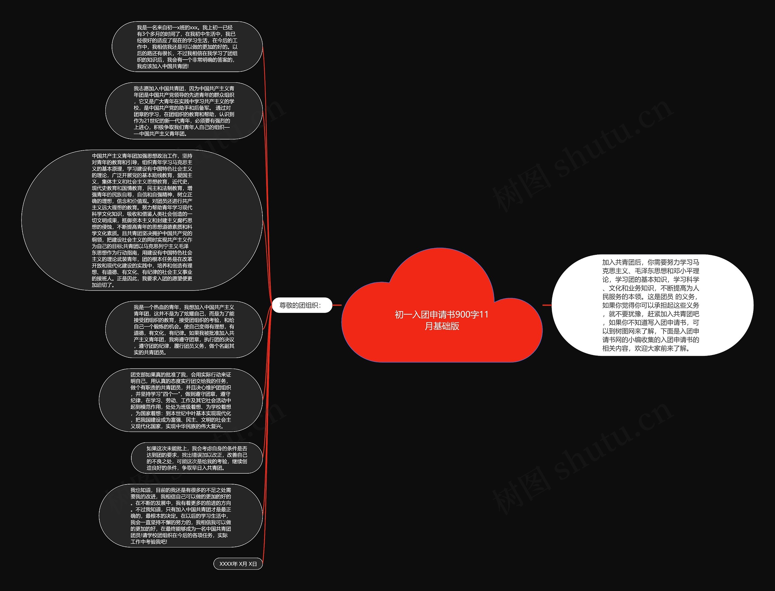 初一入团申请书900字11月基础版思维导图