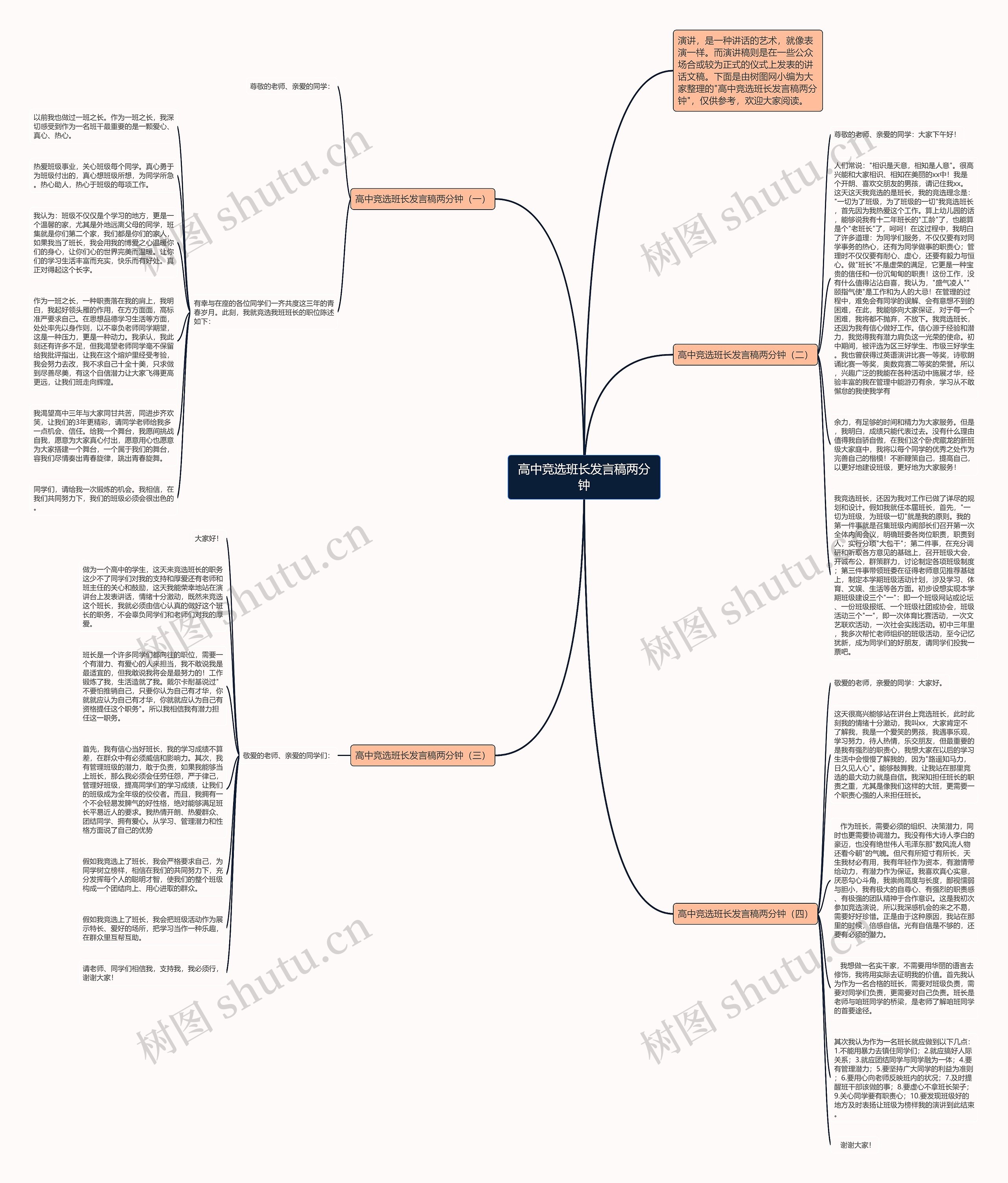 高中竞选班长发言稿两分钟思维导图