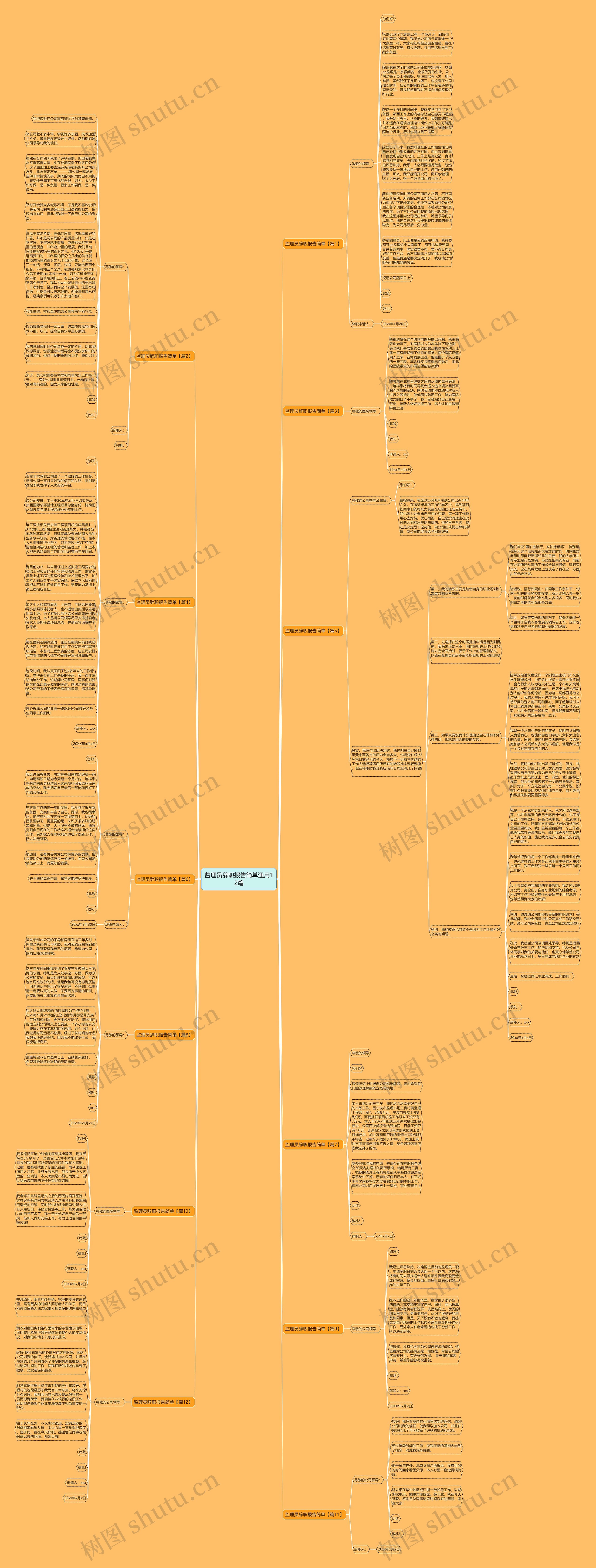 监理员辞职报告简单通用12篇思维导图