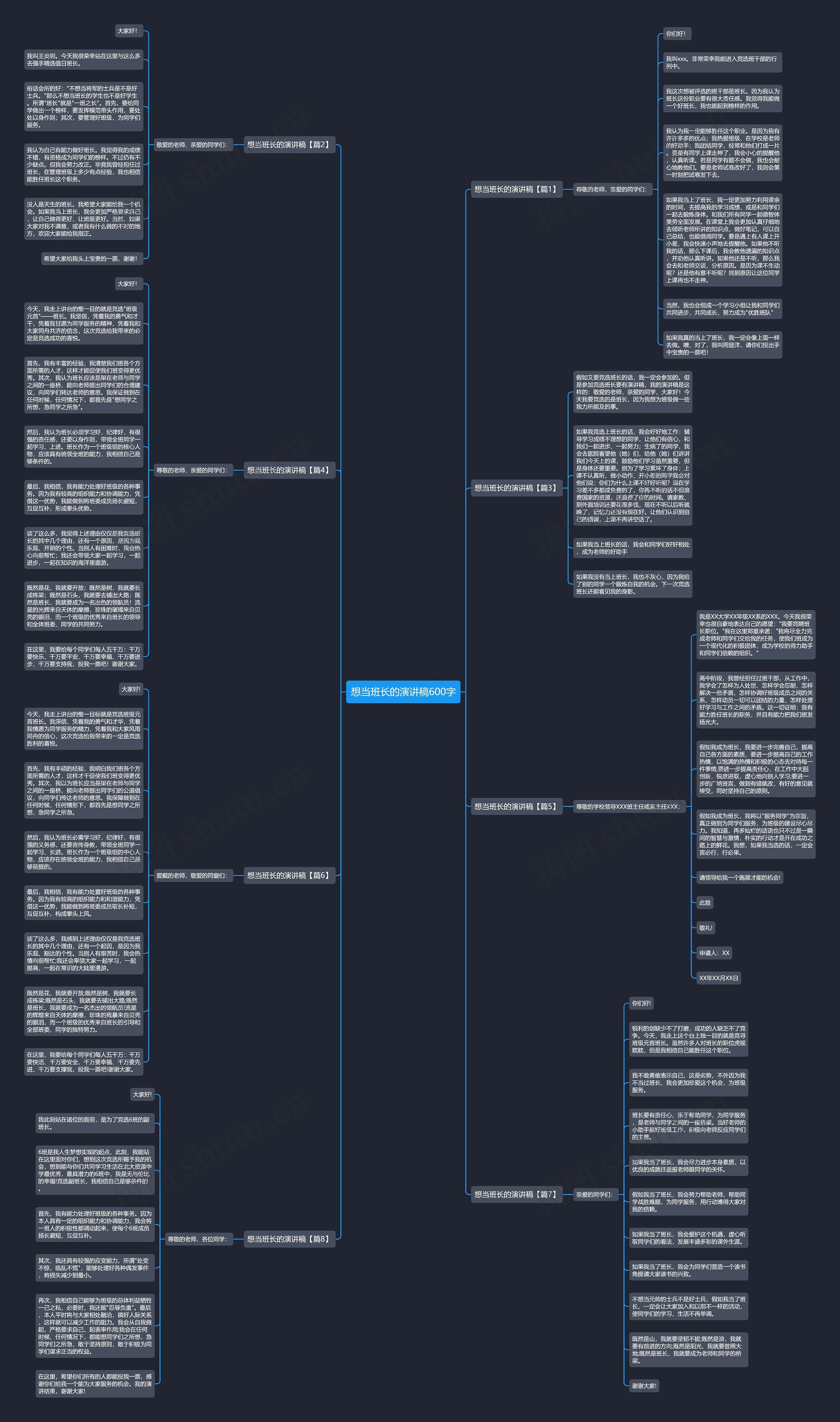 想当班长的演讲稿600字思维导图