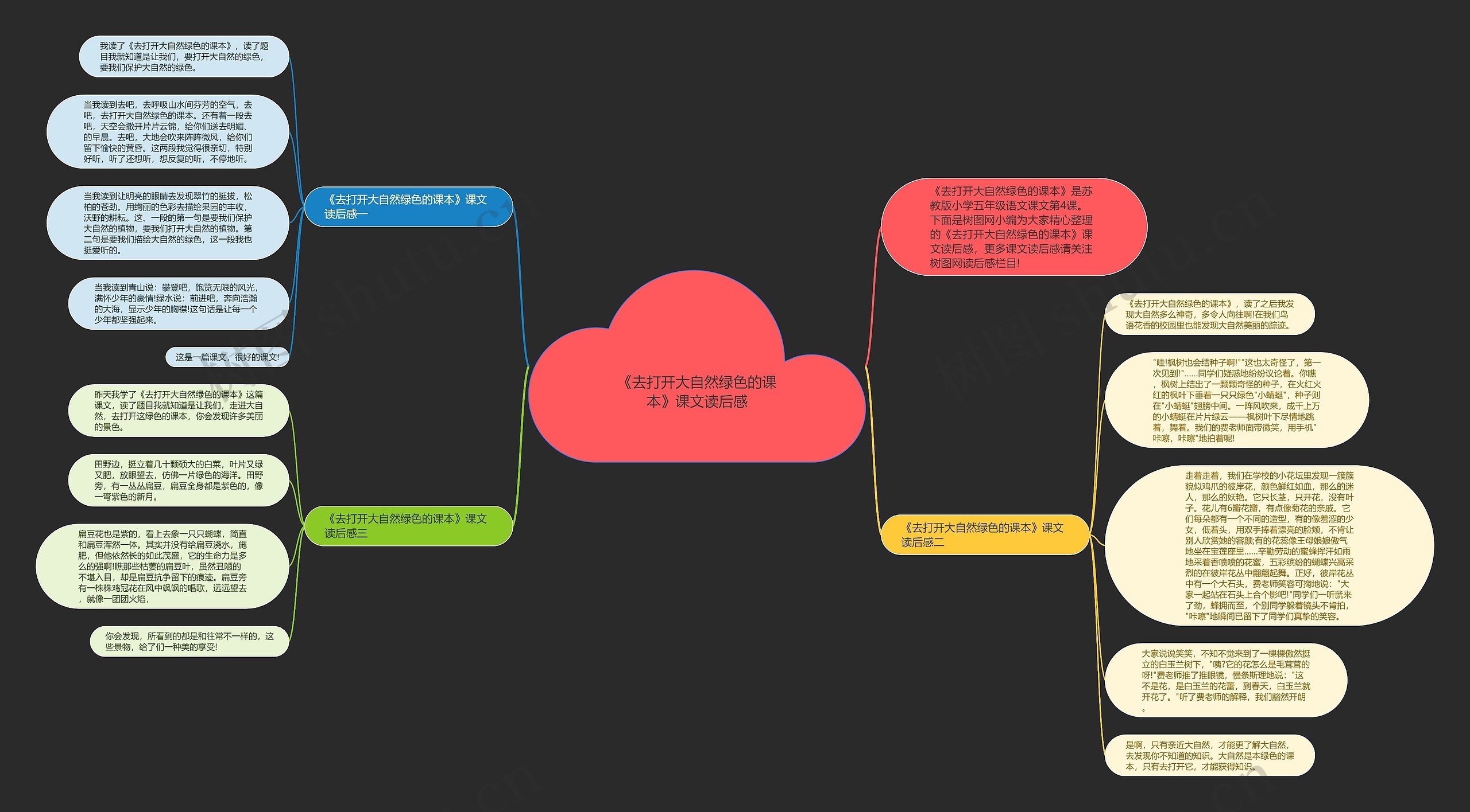 《去打开大自然绿色的课本》课文读后感思维导图
