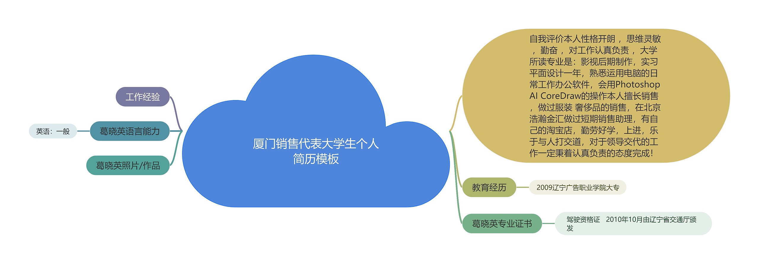 厦门销售代表大学生个人简历模板