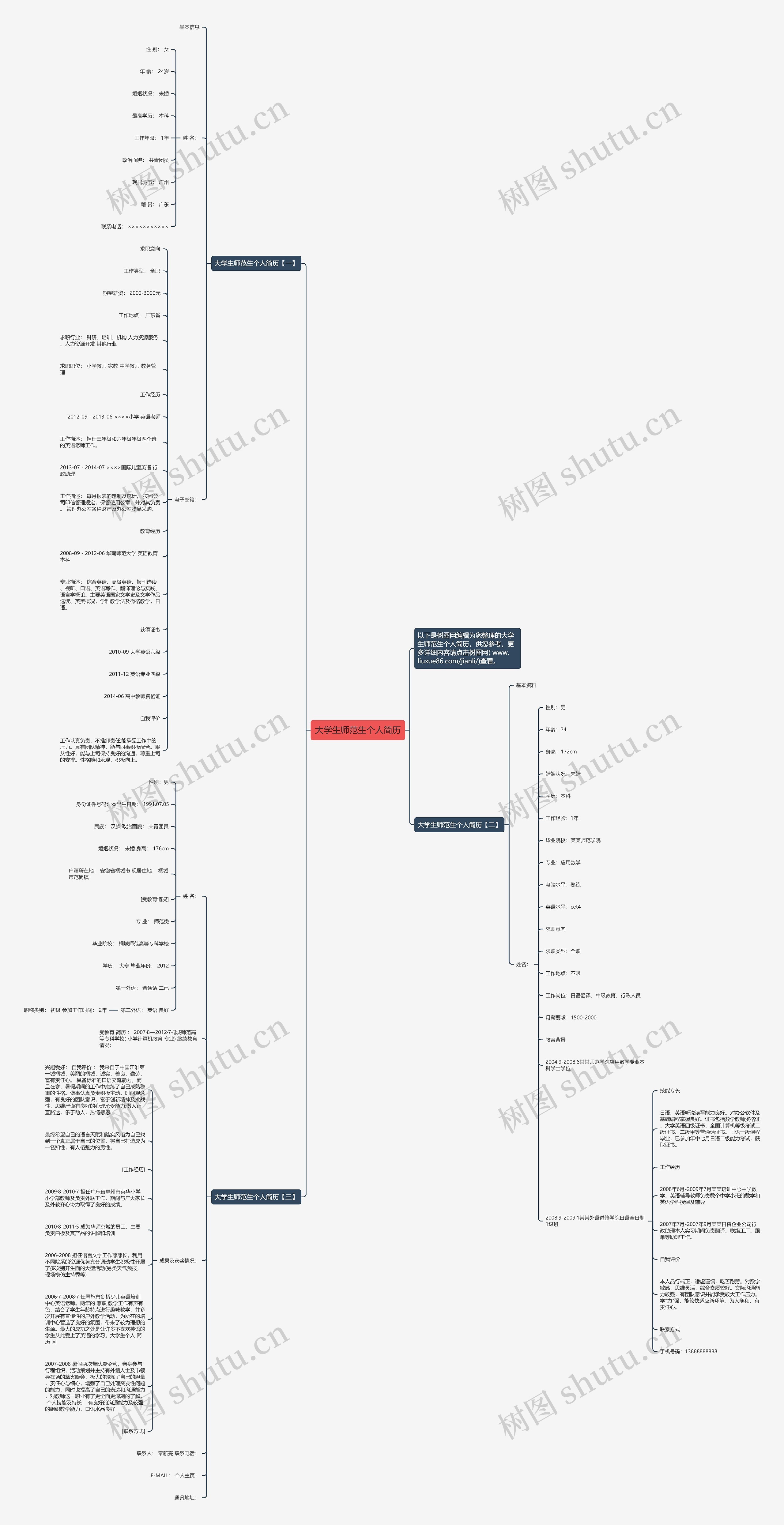 大学生师范生个人简历思维导图