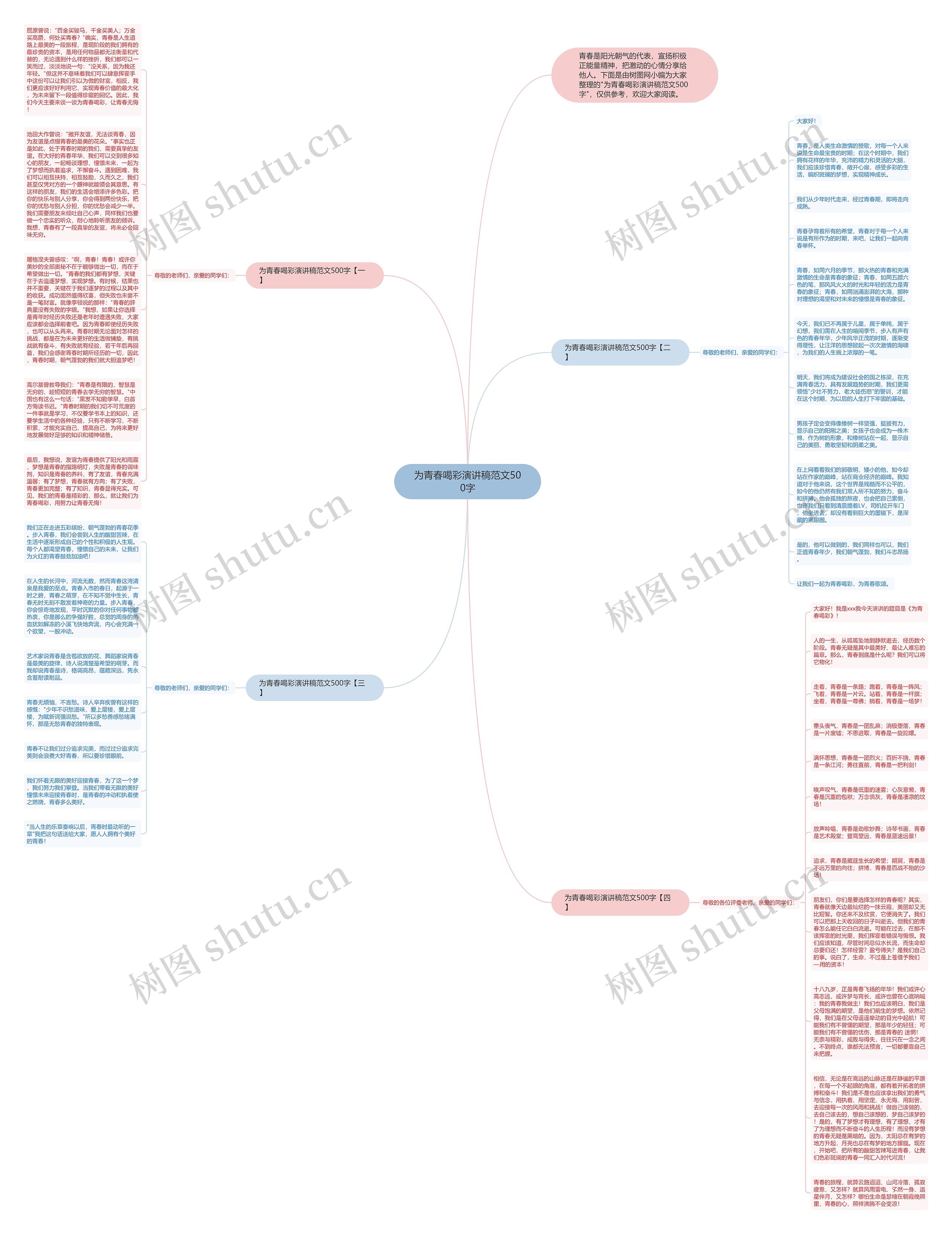 为青春喝彩演讲稿范文500字思维导图