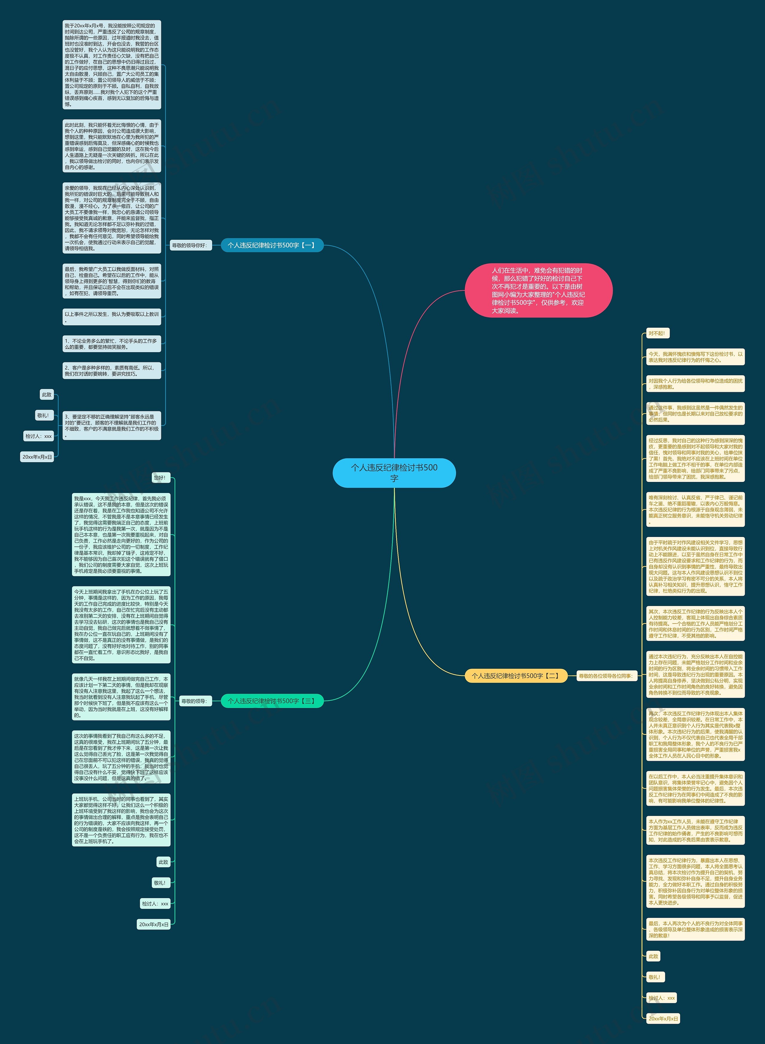 个人违反纪律检讨书500字思维导图