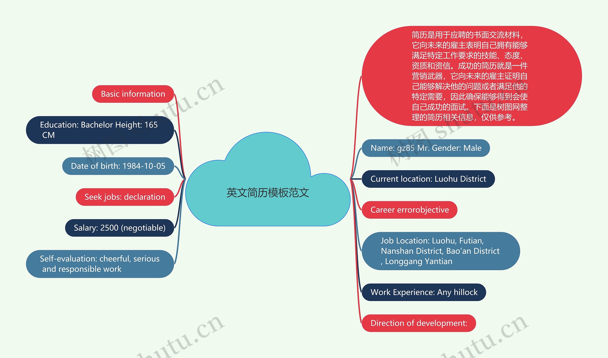 英文简历范文思维导图