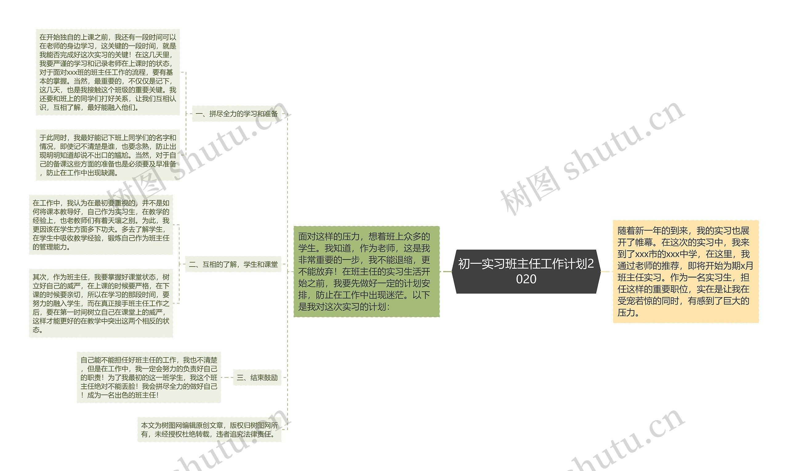 初一实习班主任工作计划2020思维导图